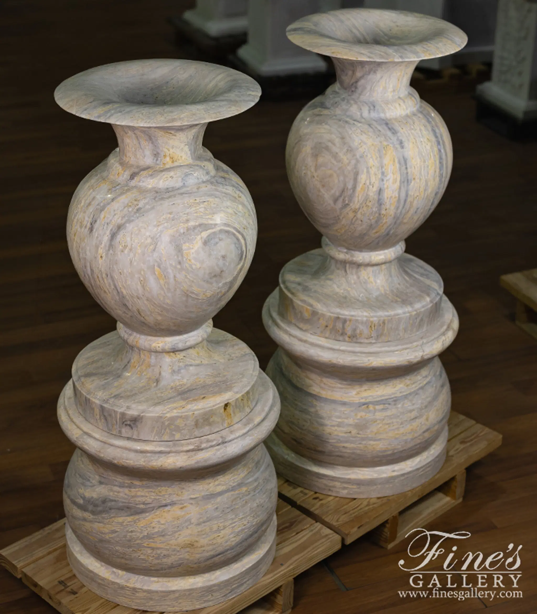 Contemporary Planter Pair in Orobico Light Marble — Model MP-512 — detail view 1