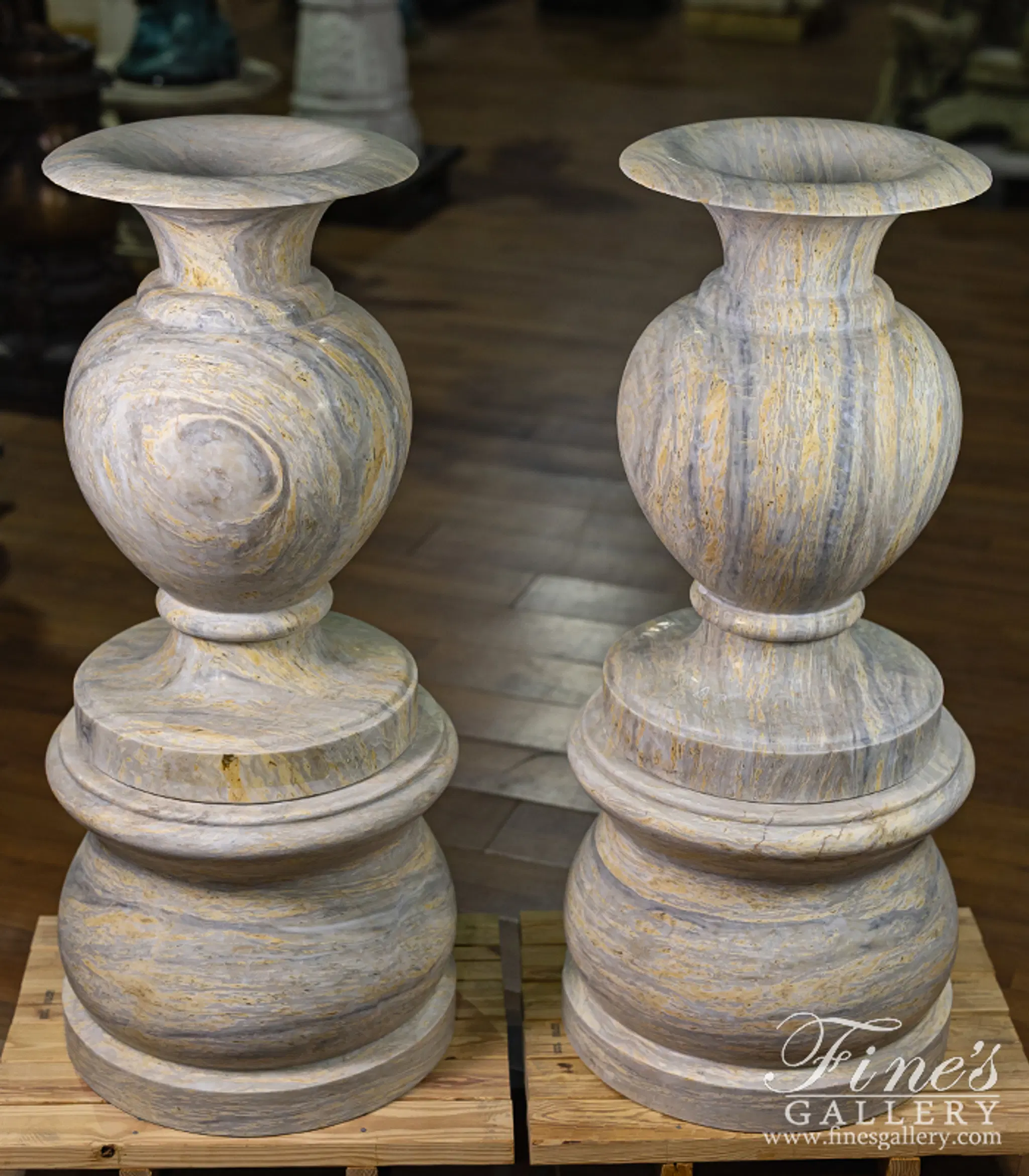 Contemporary Planter Pair in Orobico Light Marble — Model MP-512 — detail view 3