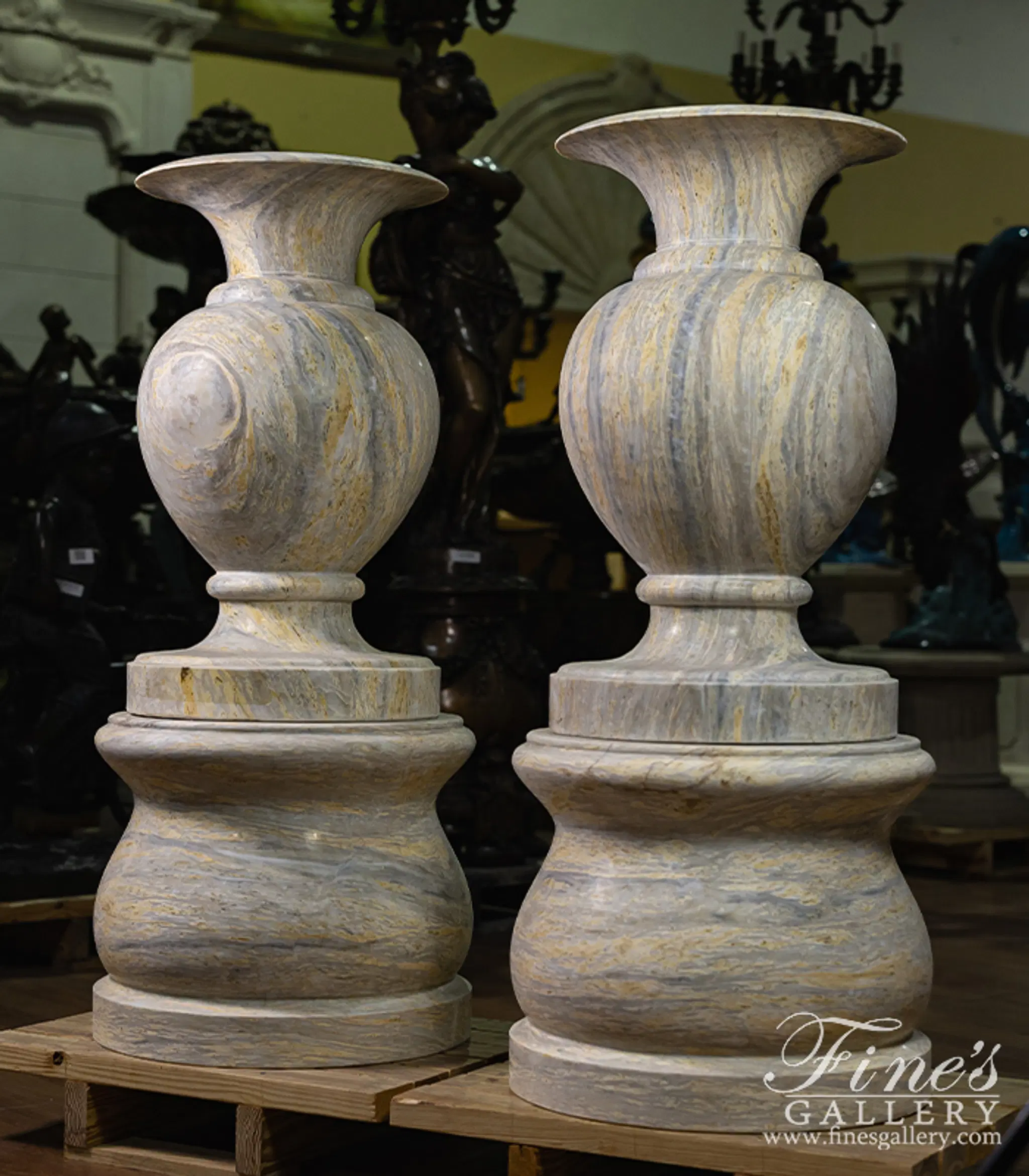 Contemporary Planter Pair in Orobico Light Marble — Model MP-512 — detail view 4