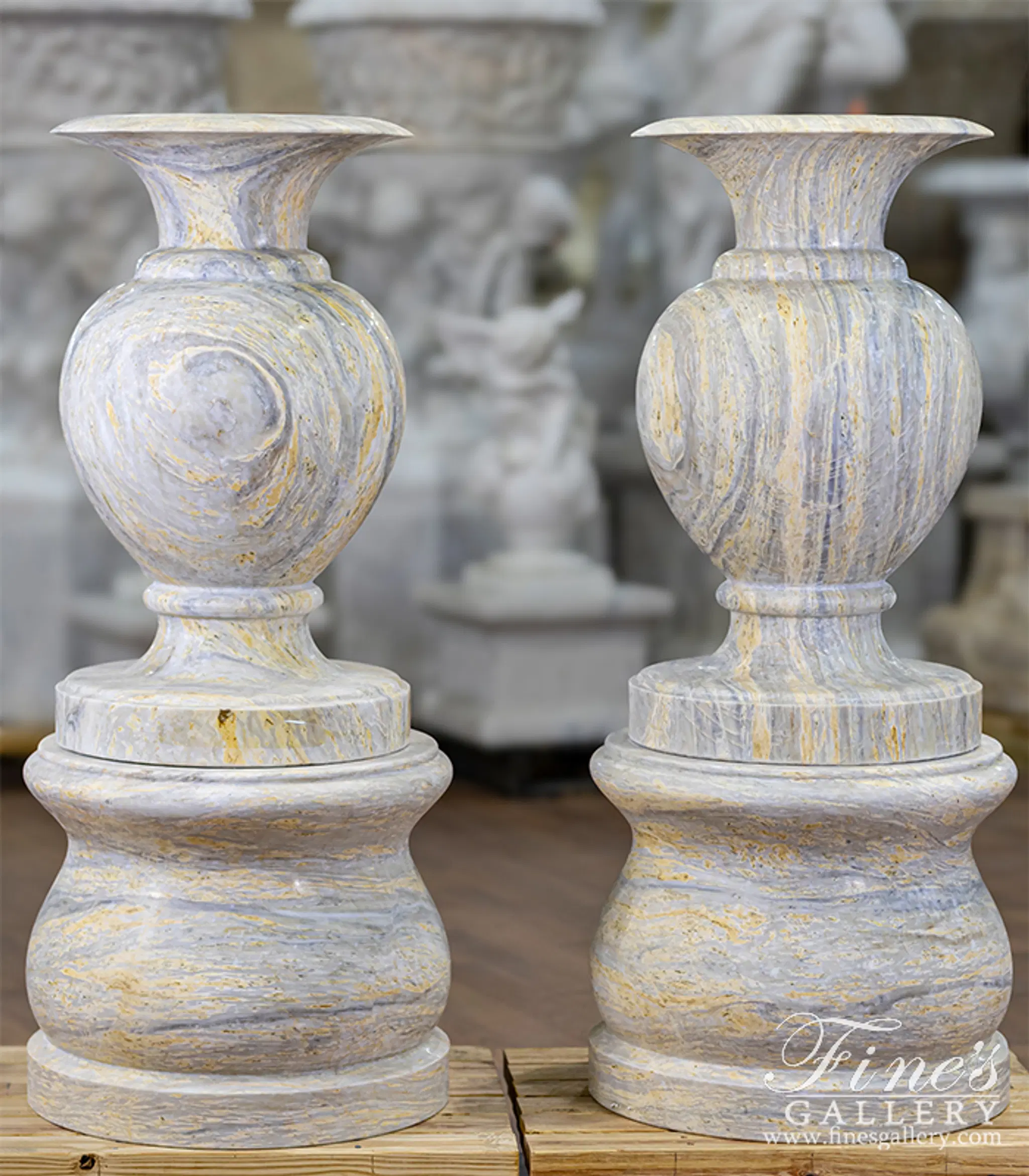 Contemporary Planter Pair in Orobico Light Marble