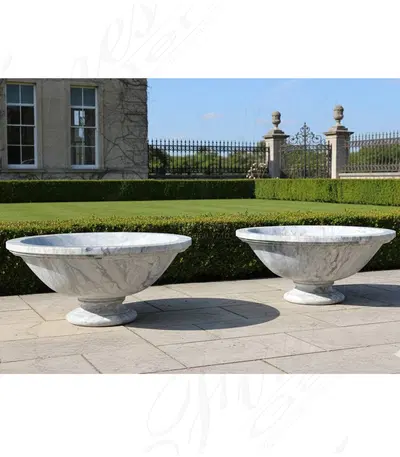 Modern Planter Pair in Arabascato Marble