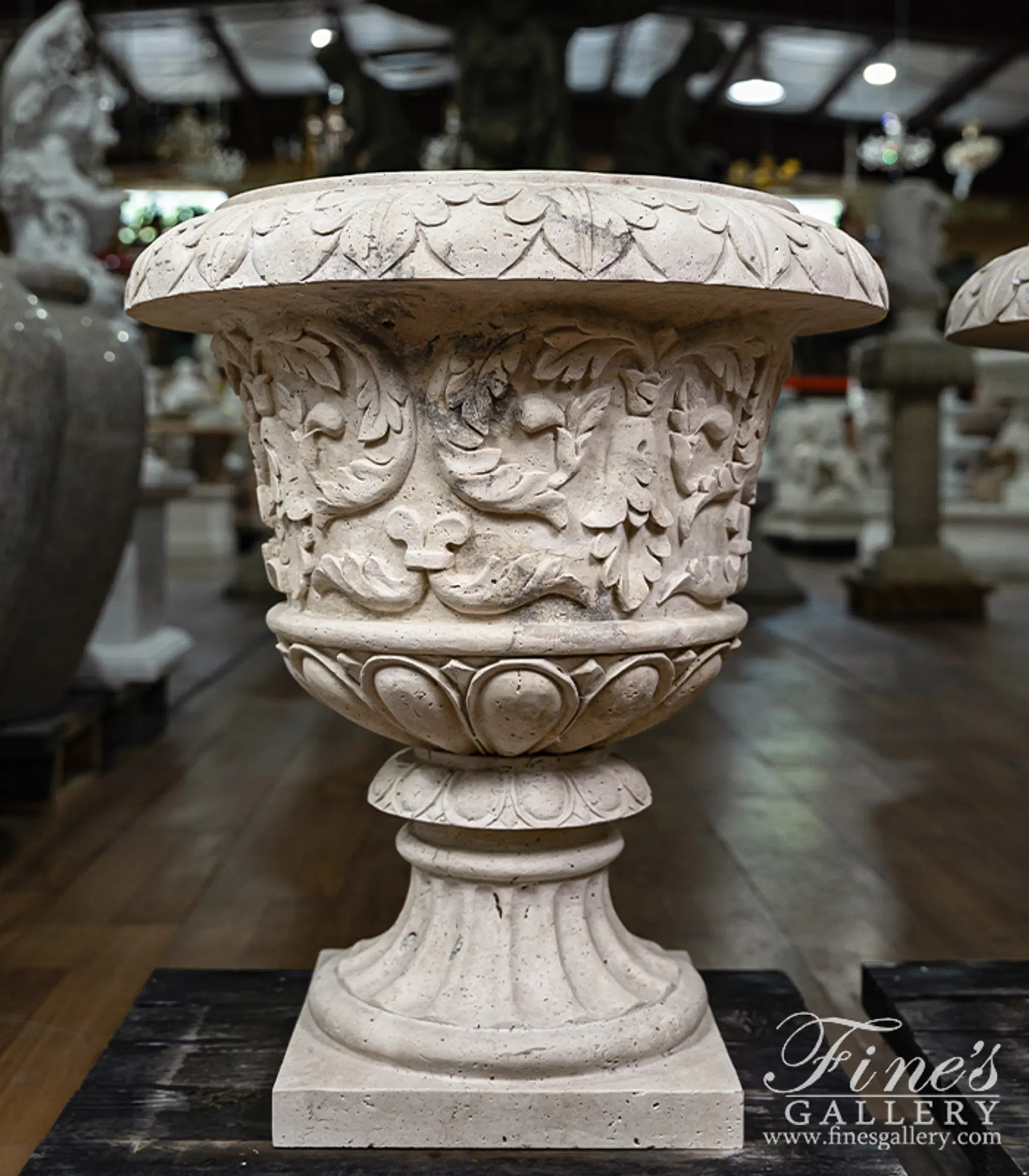 Classic Light Beige Travertine Marble Planter Pair — Model MP-520 — detail view 7