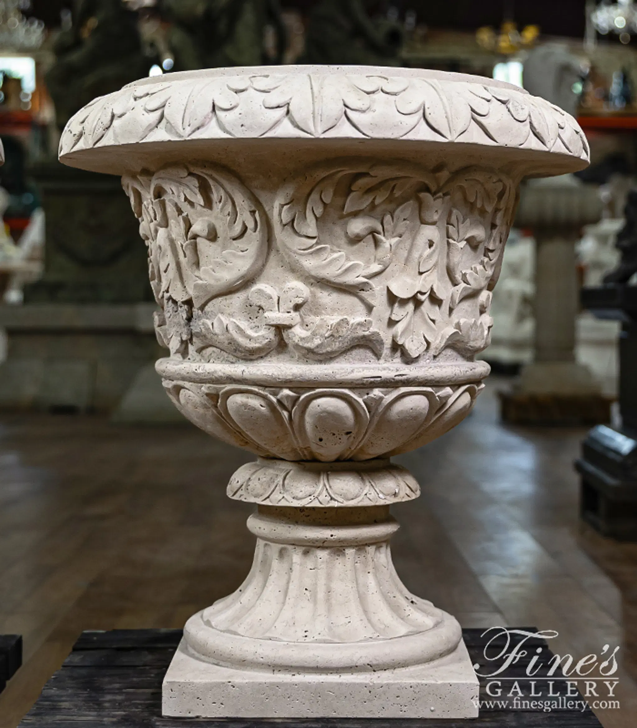 Classic Light Beige Travertine Marble Planter Pair — Model MP-520 — detail view 3