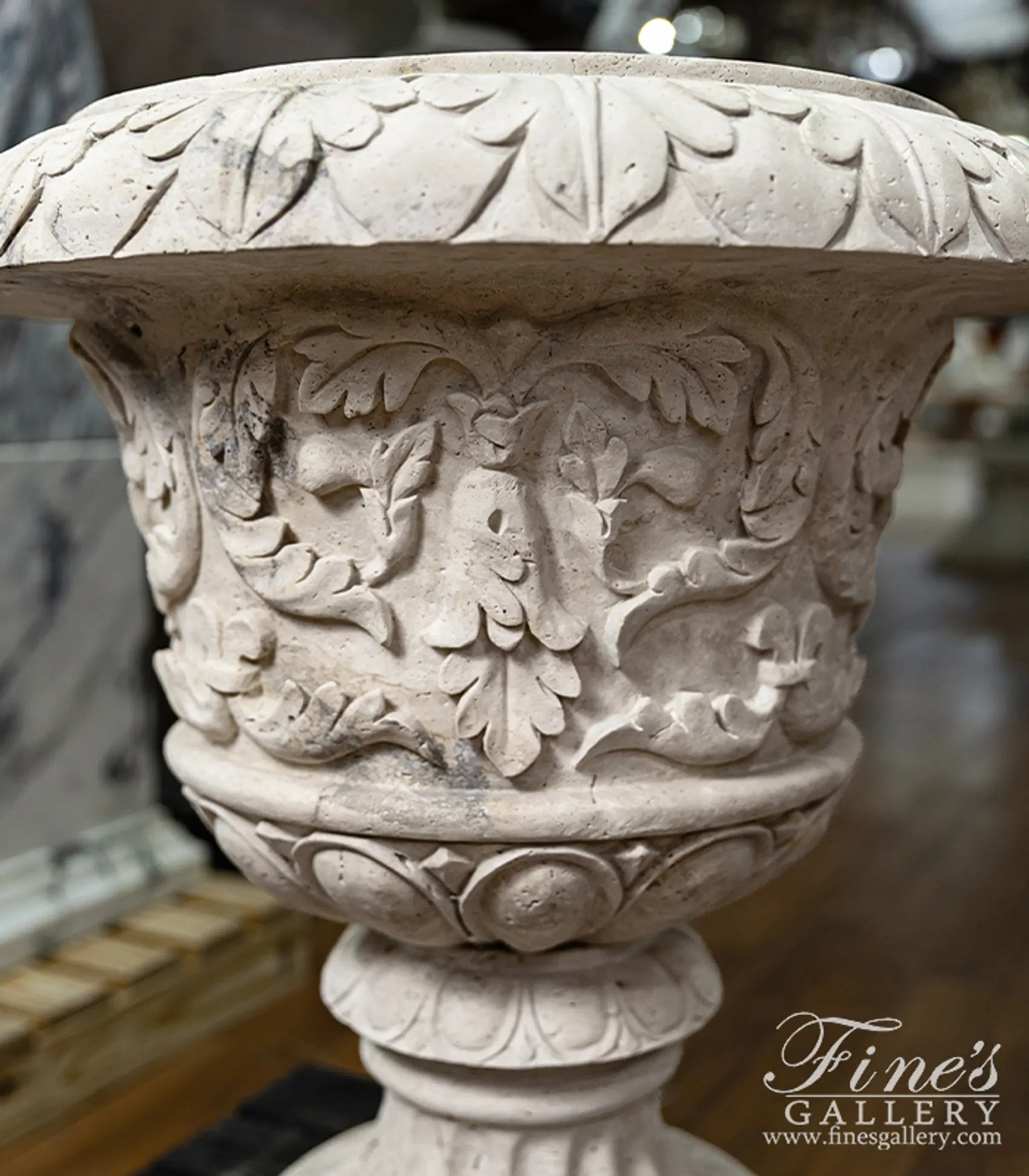 Classic Light Beige Travertine Marble Planter Pair — Model MP-520 — detail view 5