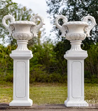 Light Travertine Planter Pair with Pedestals