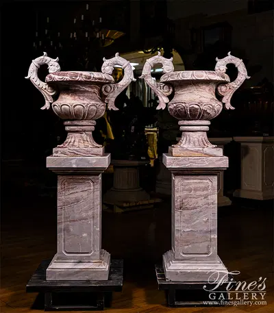 Exotic Urns and Pedestals in Arabascato Orobico Rosso Marble
