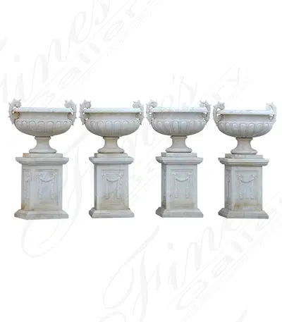 Set of 4 Bespoke Marble Planters In Antique White Marble
