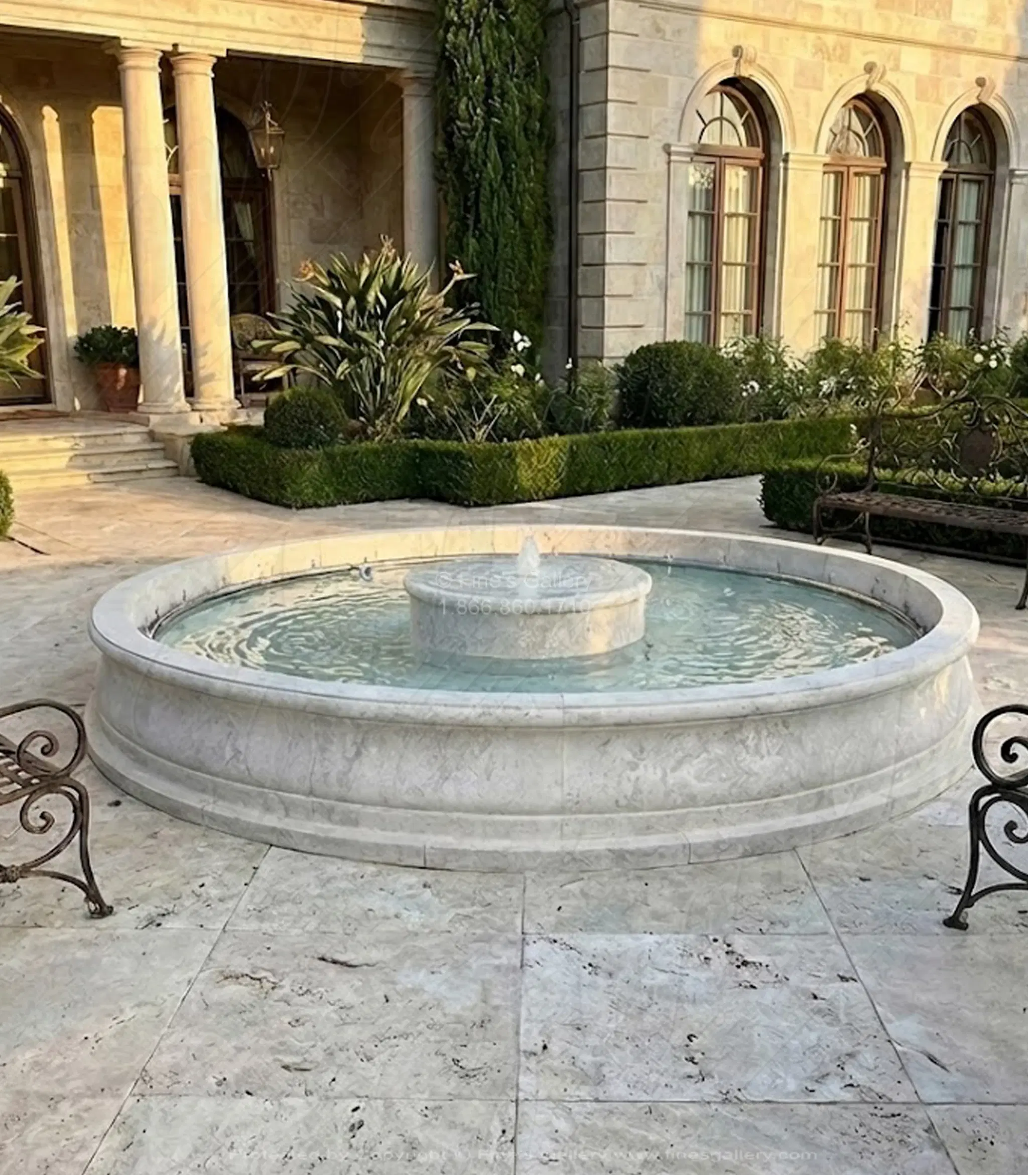 10 Foot Round Catch Basin in Classic Light Travertine