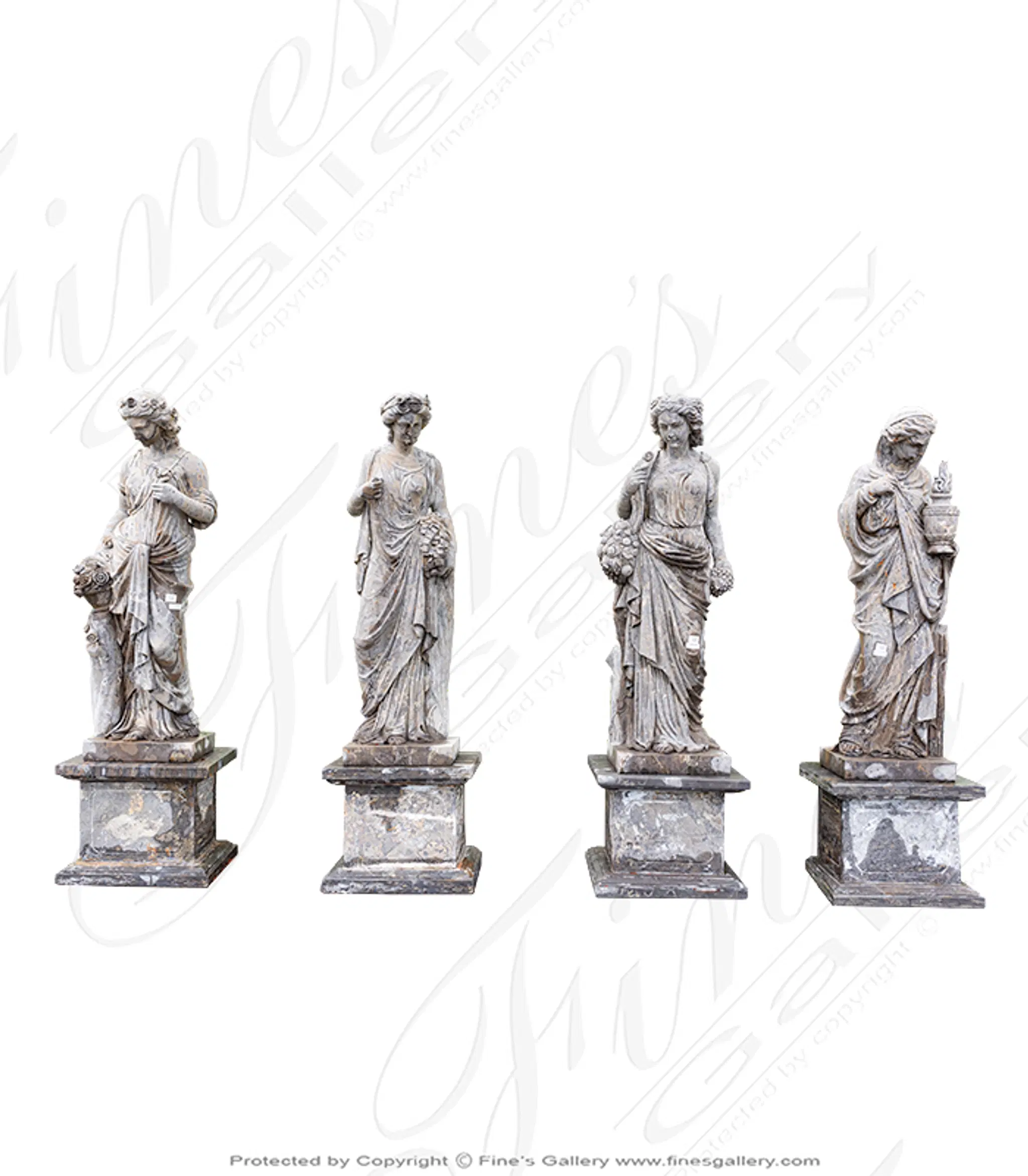 Four Seasons Statue Set in Rare Antique Gray Natural Stone