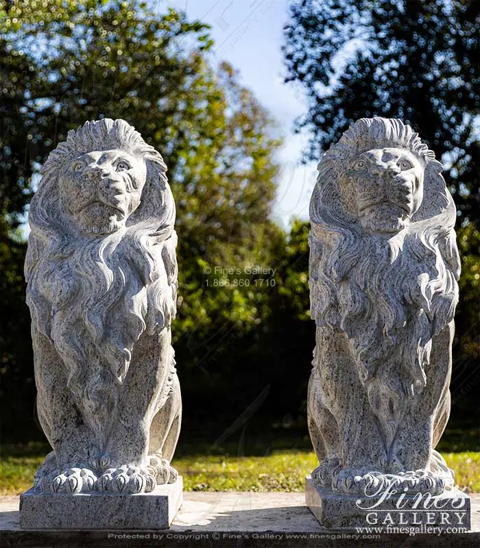 Four Foot Tall Lions in Solid Granite