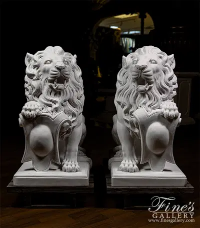 Museum Quality Marble Lion Pair in Statuary Marble