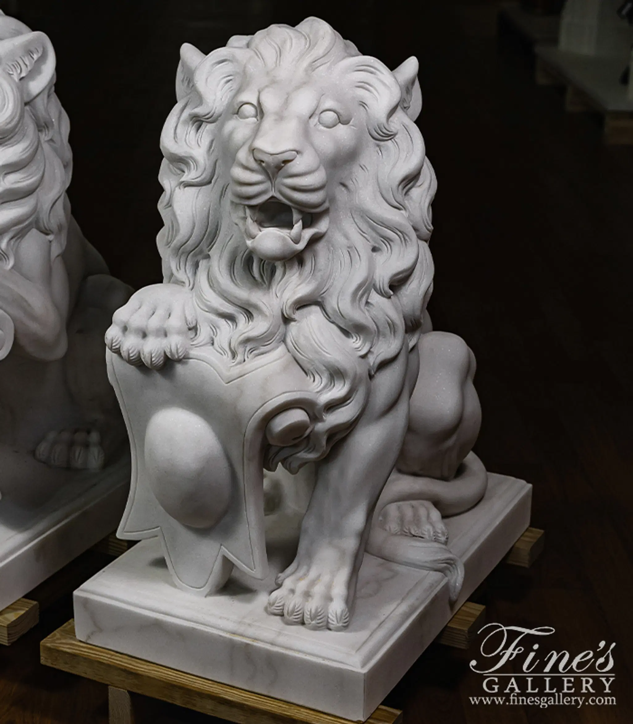 Museum Quality Marble Lion Pair in Statuary Marble — Model MS-1249 — detail view 2