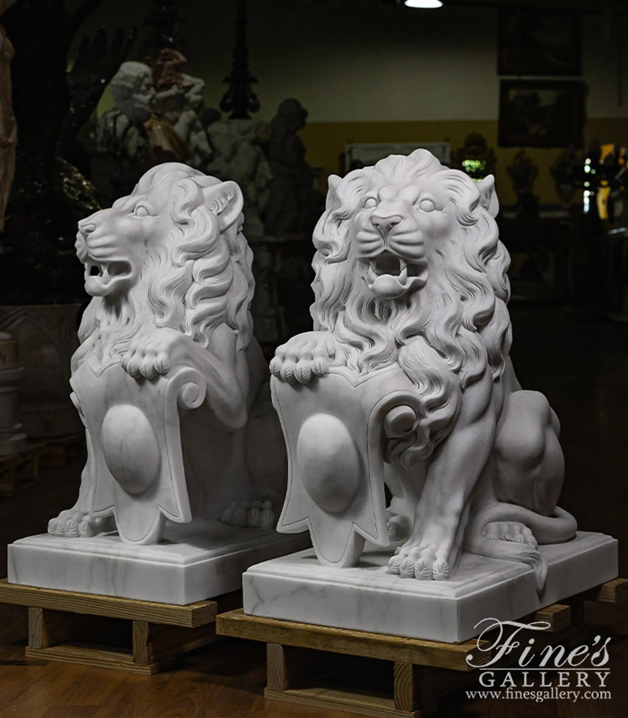 Museum Quality Marble Lion Pair in Statuary Marble — Model MS-1249 — detail view 3