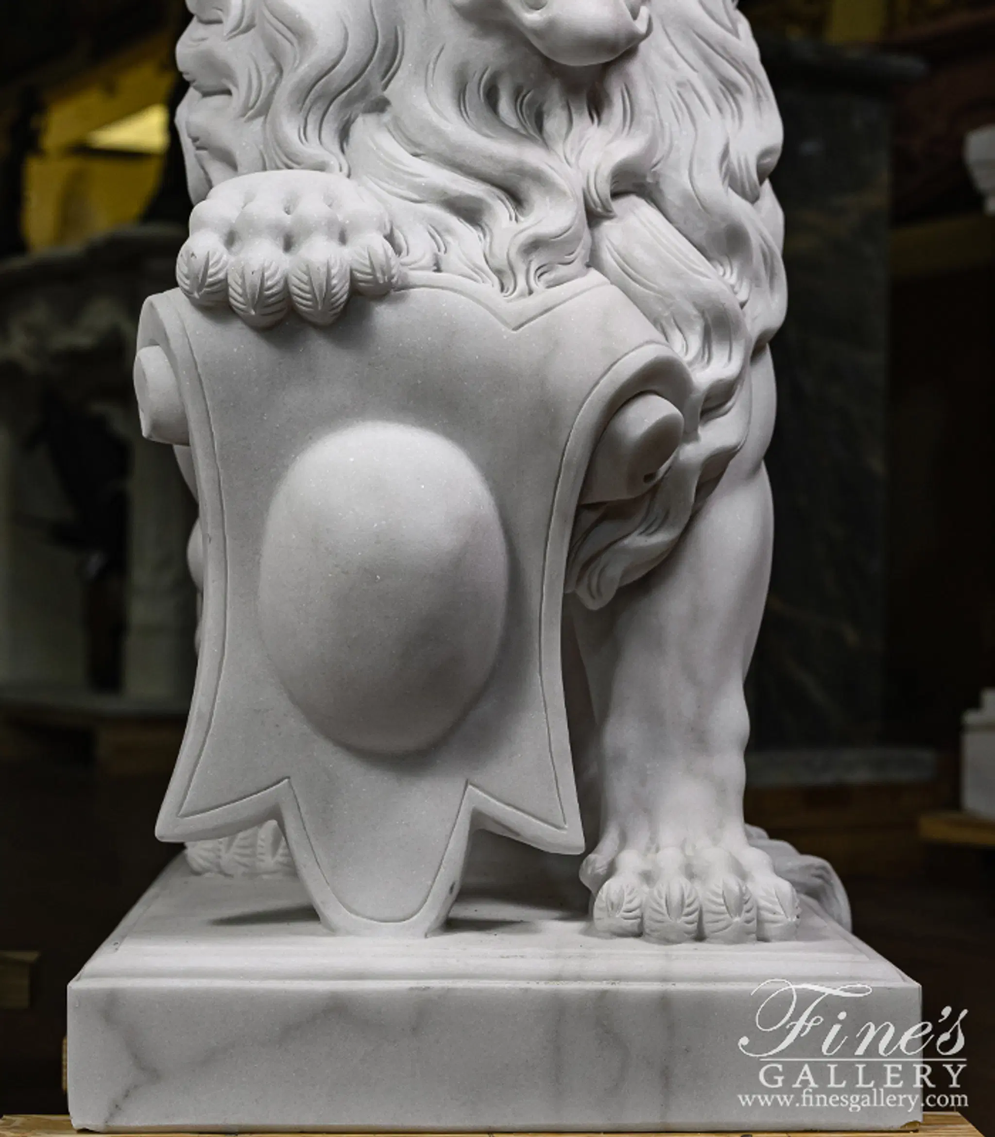 Museum Quality Marble Lion Pair in Statuary Marble — Model MS-1249 — detail view 4