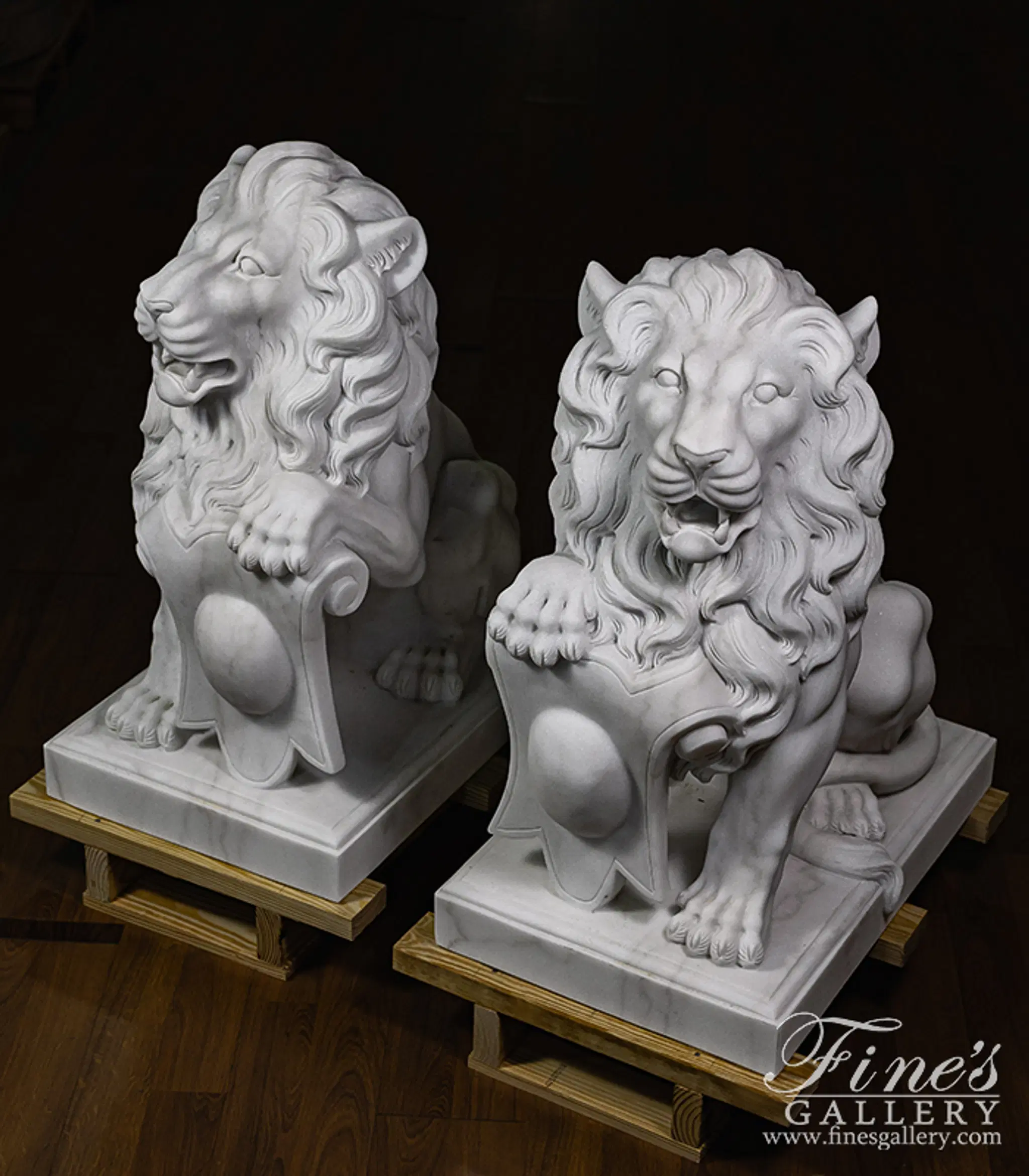 Museum Quality Marble Lion Pair in Statuary Marble — Model MS-1249 — detail view 5
