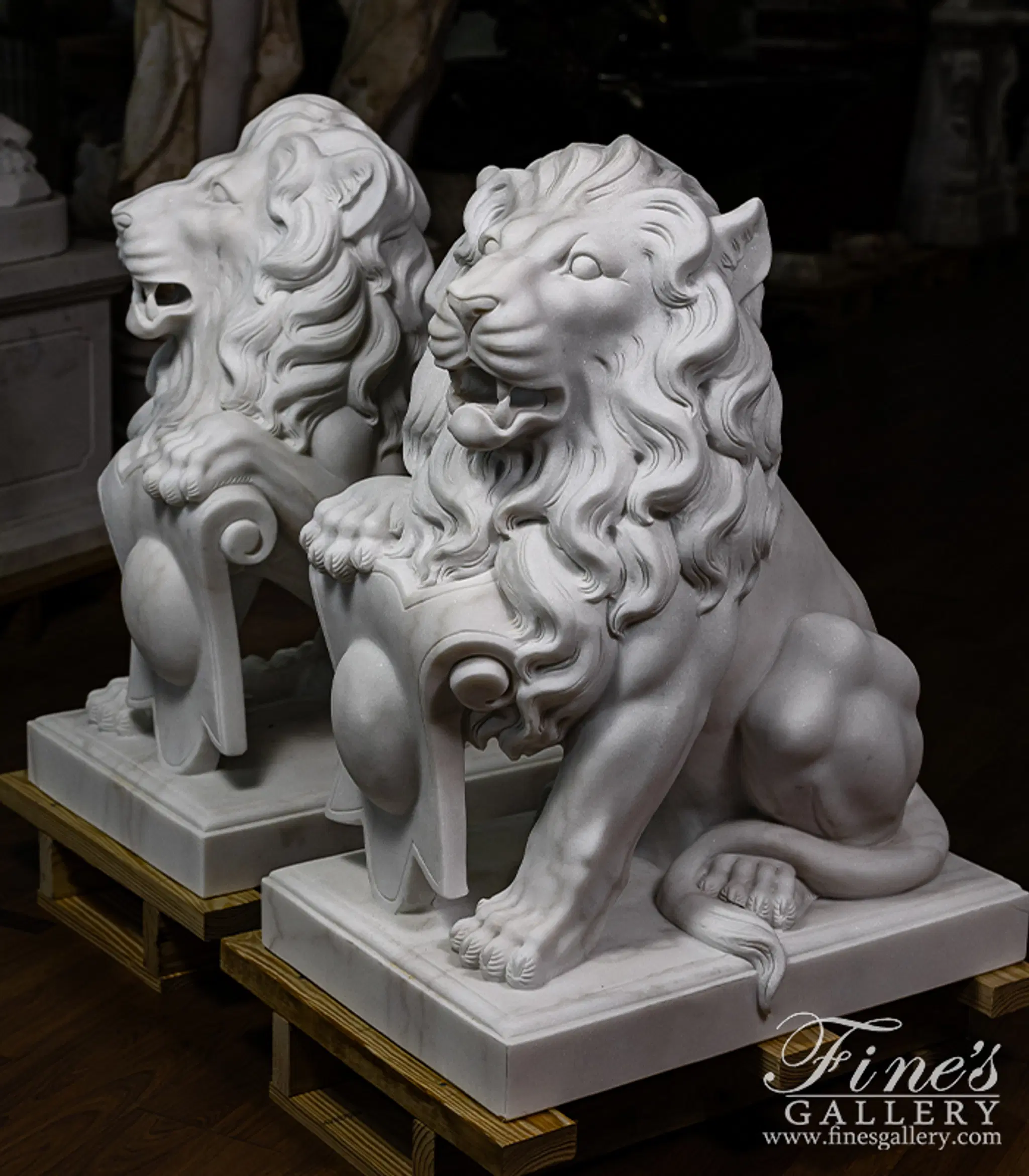 Museum Quality Marble Lion Pair in Statuary Marble — Model MS-1249 — detail view 6