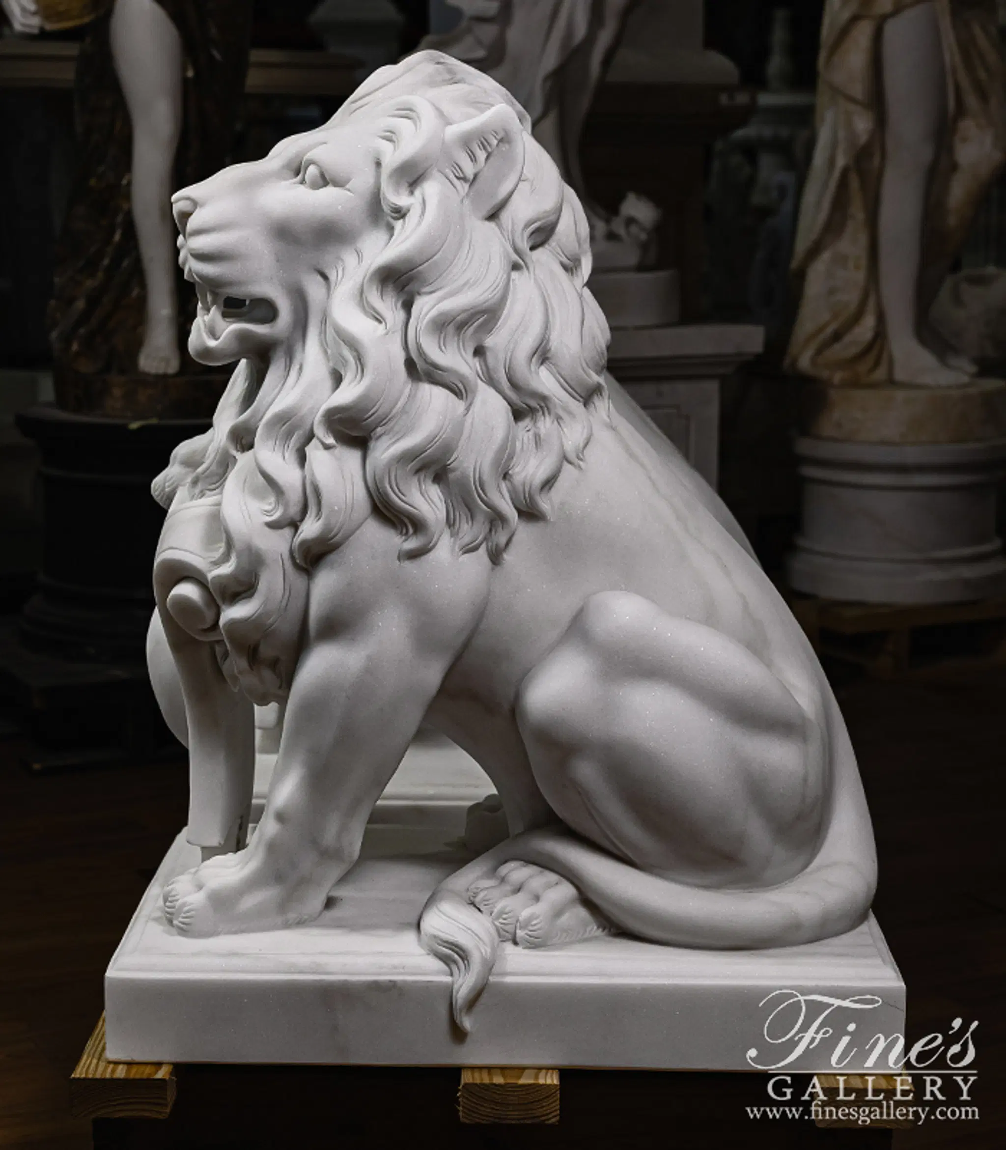 Museum Quality Marble Lion Pair in Statuary Marble — Model MS-1249 — detail view 7