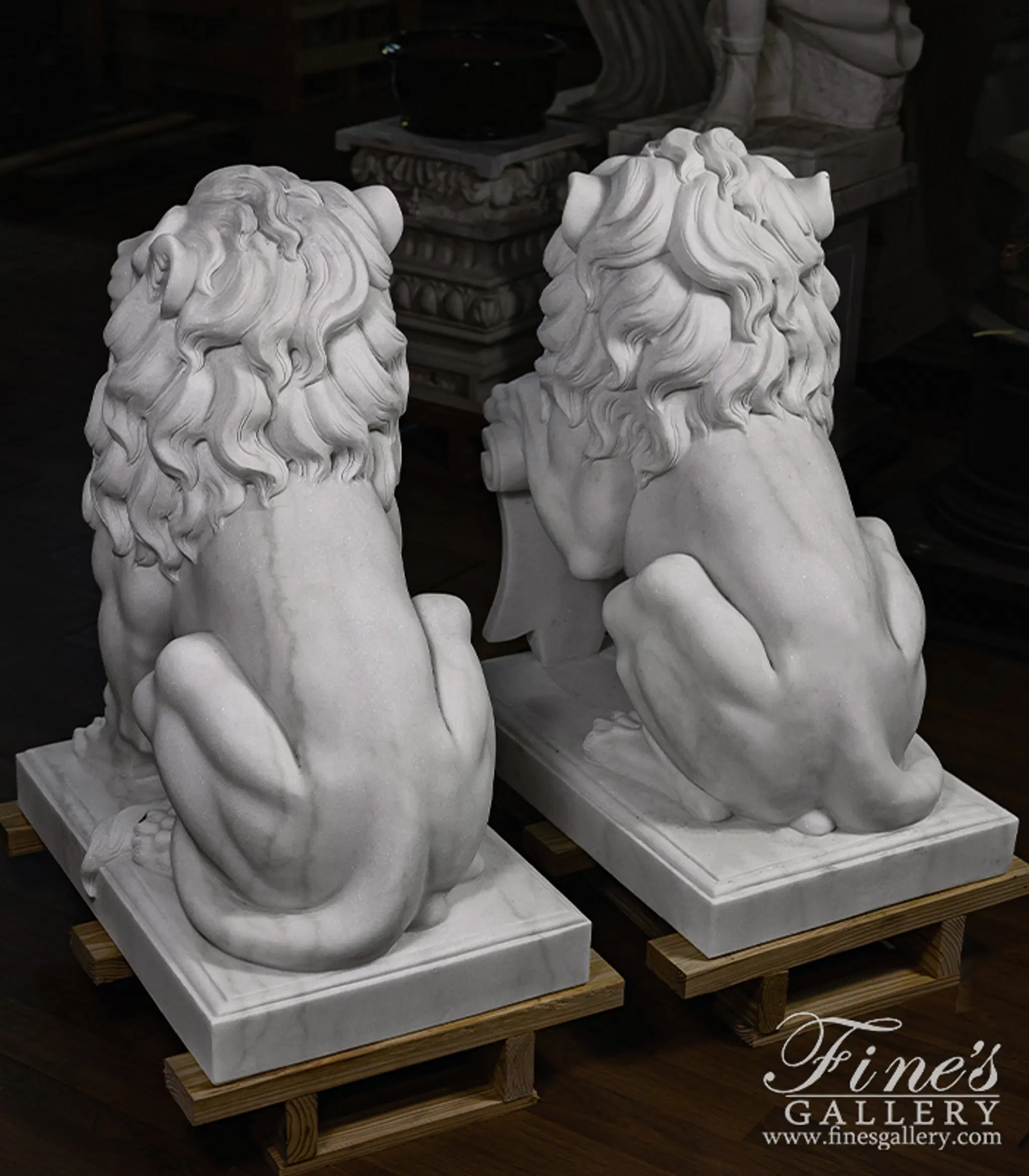 Museum Quality Marble Lion Pair in Statuary Marble — Model MS-1249 — detail view 10