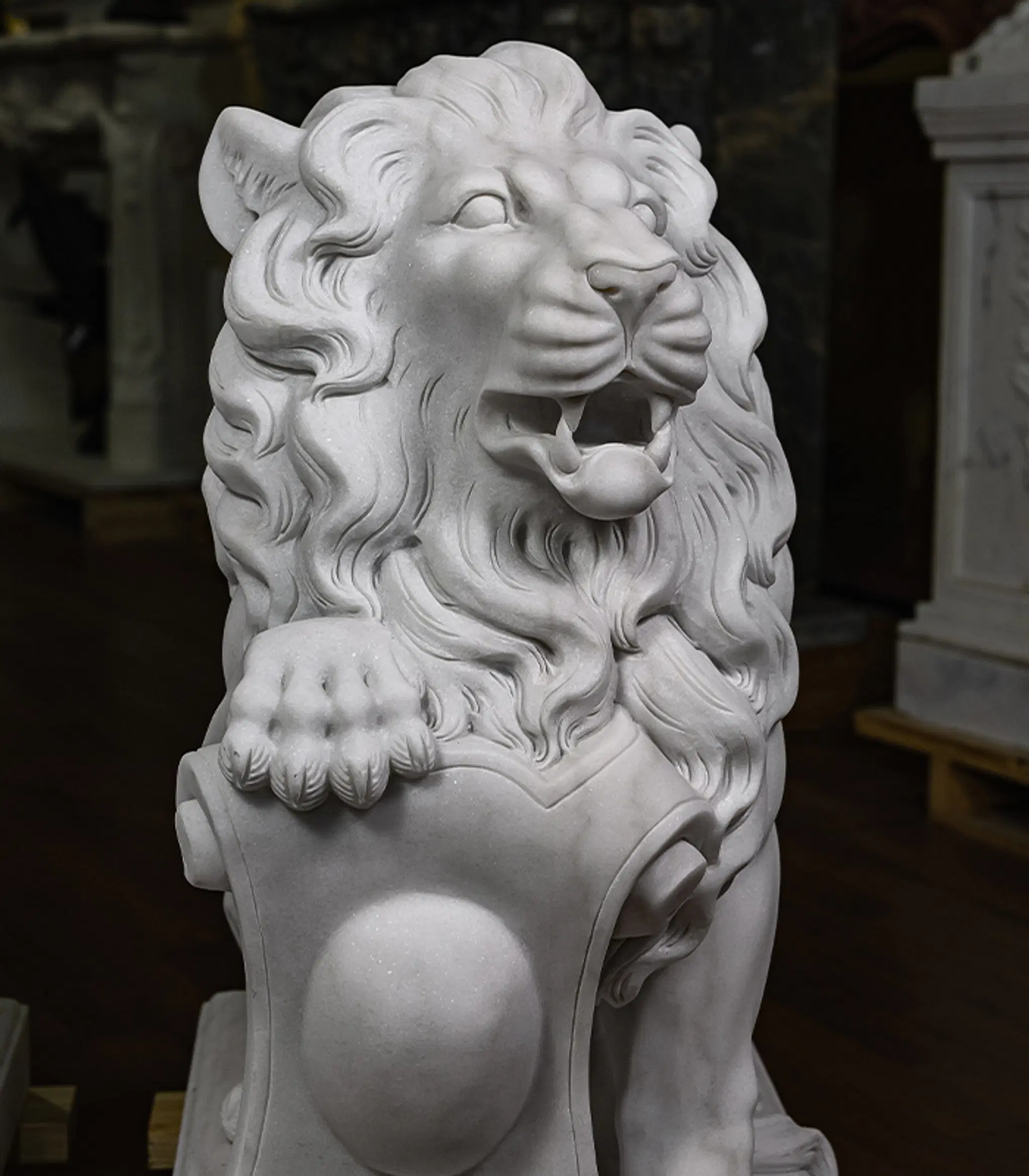 Museum Quality Marble Lion Pair in Statuary Marble — Model MS-1249 — detail view 11