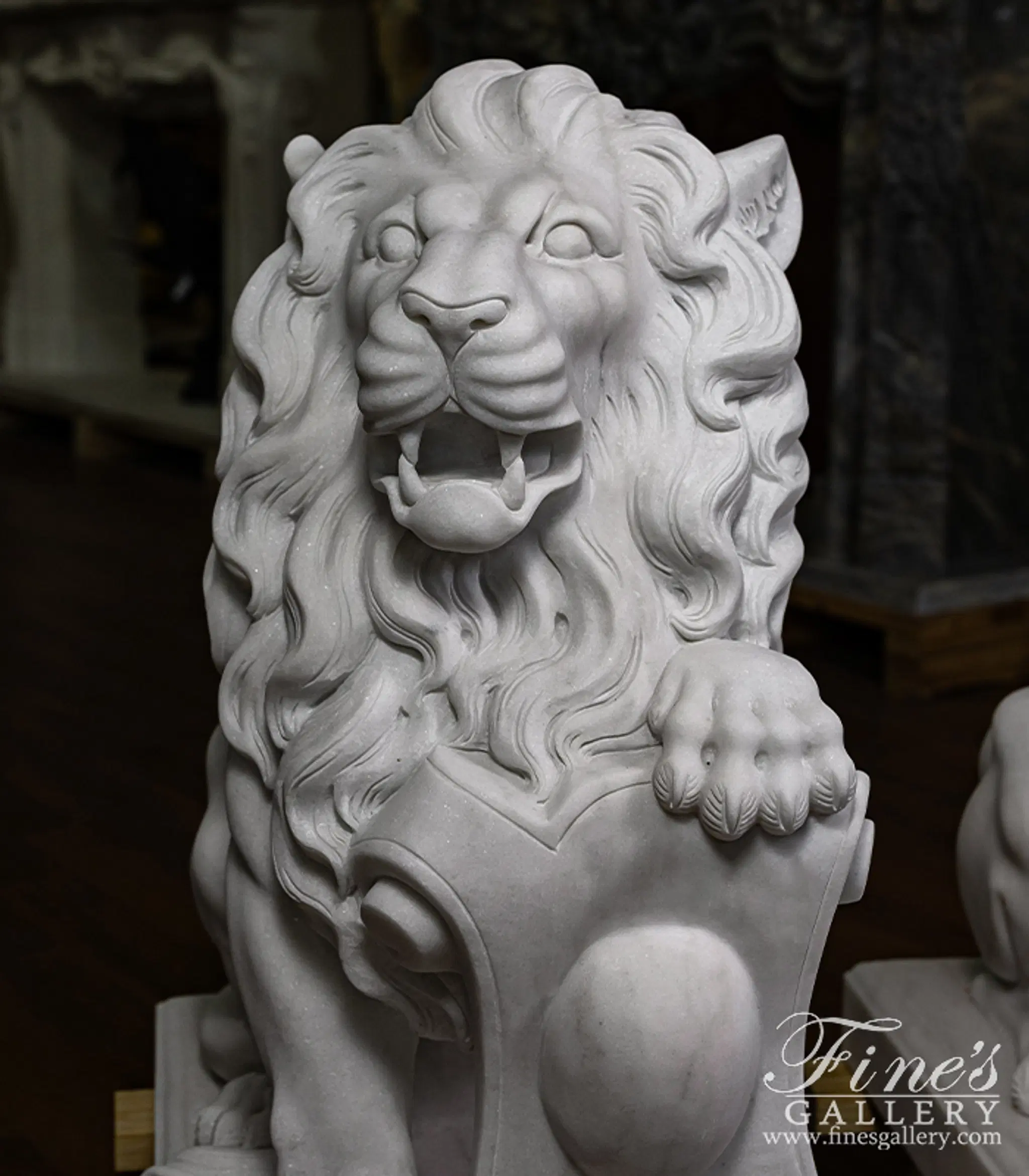 Museum Quality Marble Lion Pair in Statuary Marble — Model MS-1249 — detail view 12