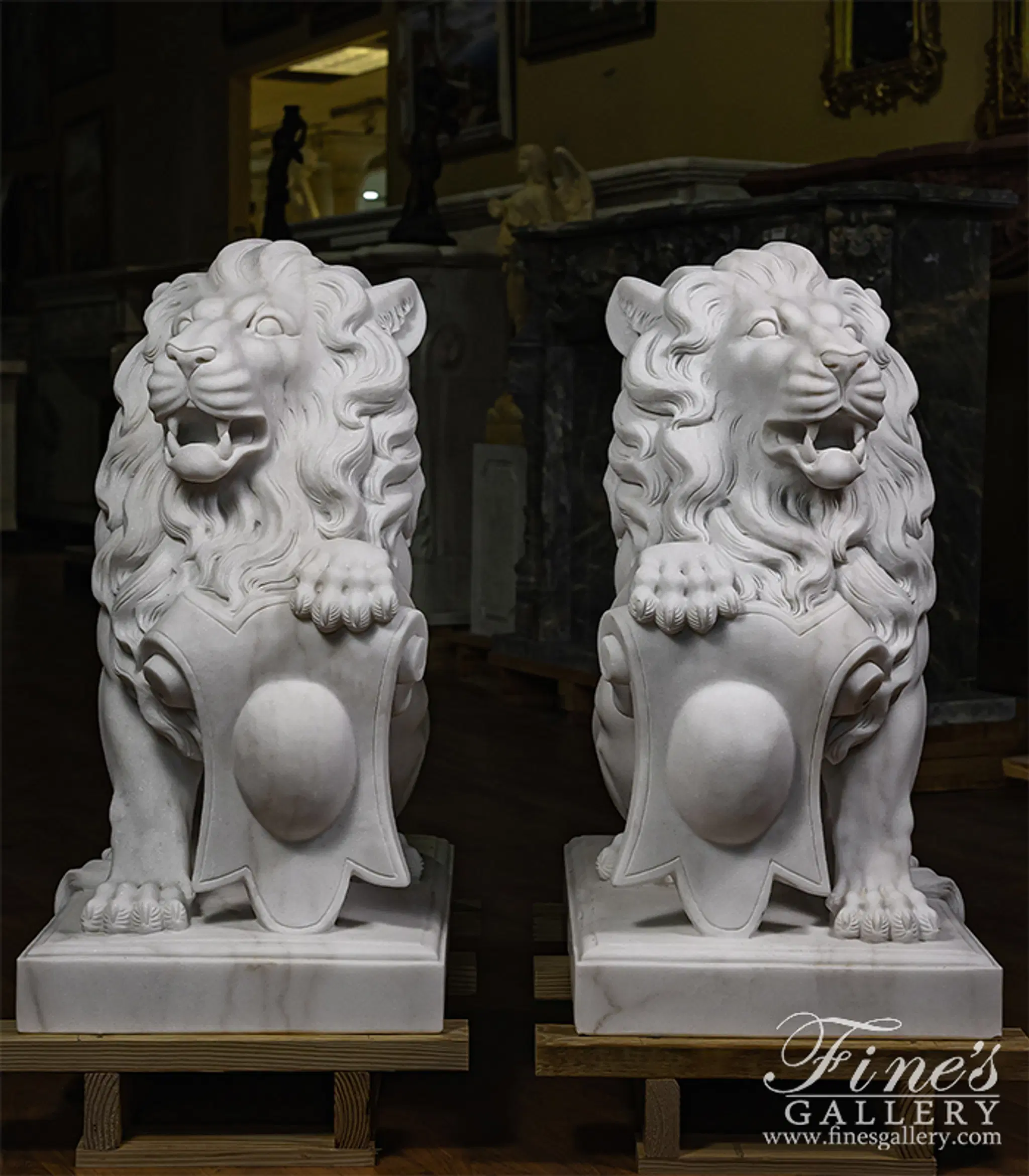 Museum Quality Marble Lion Pair in Statuary Marble — Model MS-1249 — detail view 1
