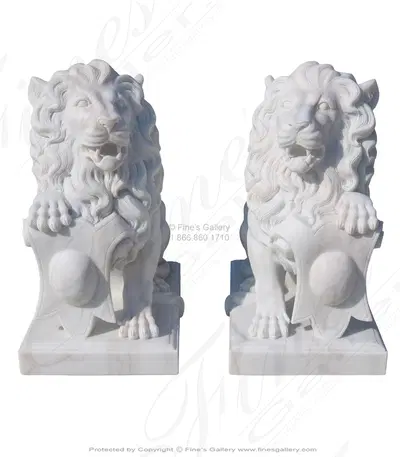 Museum Quality Marble Lion Pair in Statuary Marble