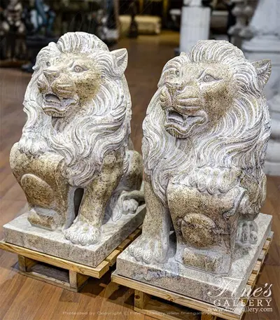 A Pair of Lions in Solid Granite