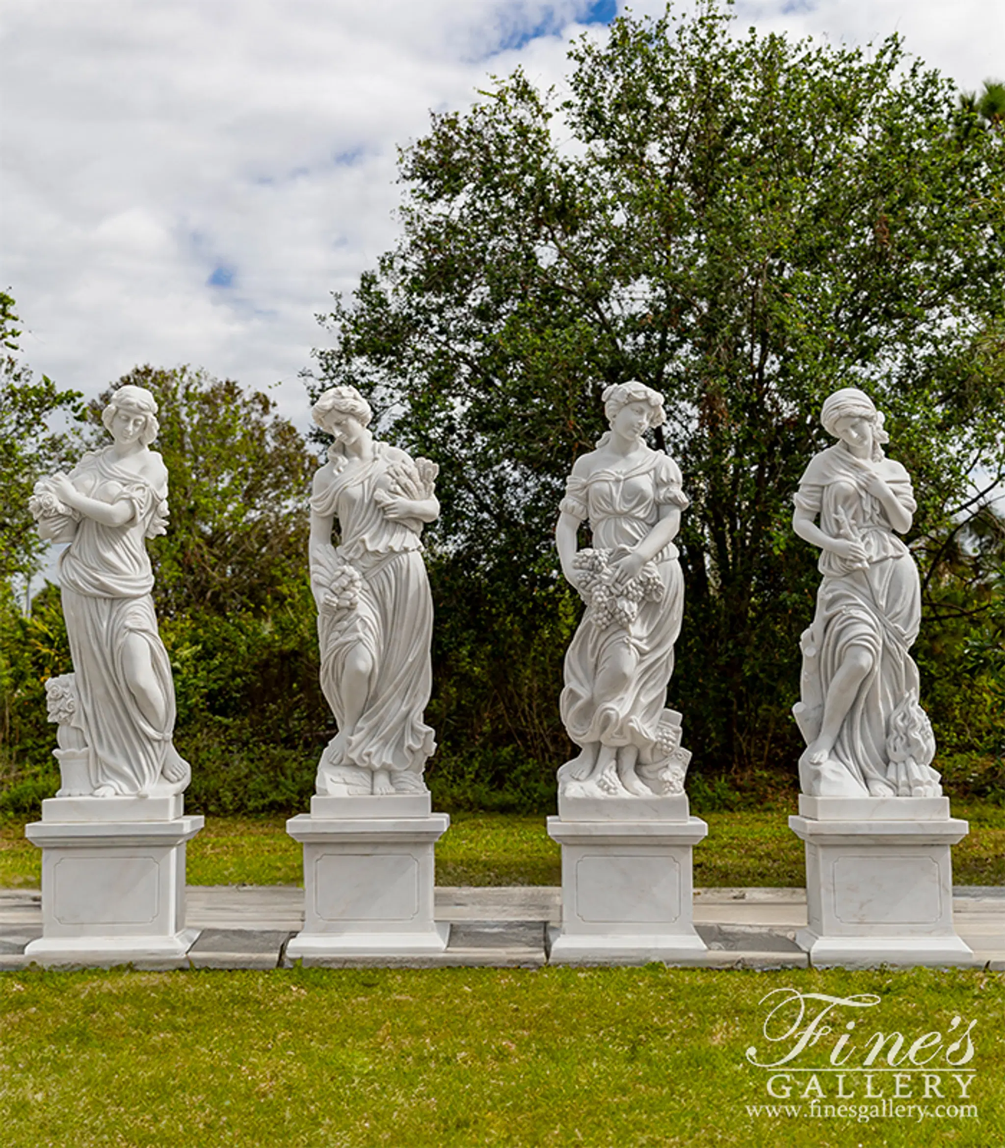 Four Seasons Goddess Statue Set in Statuary White Marble