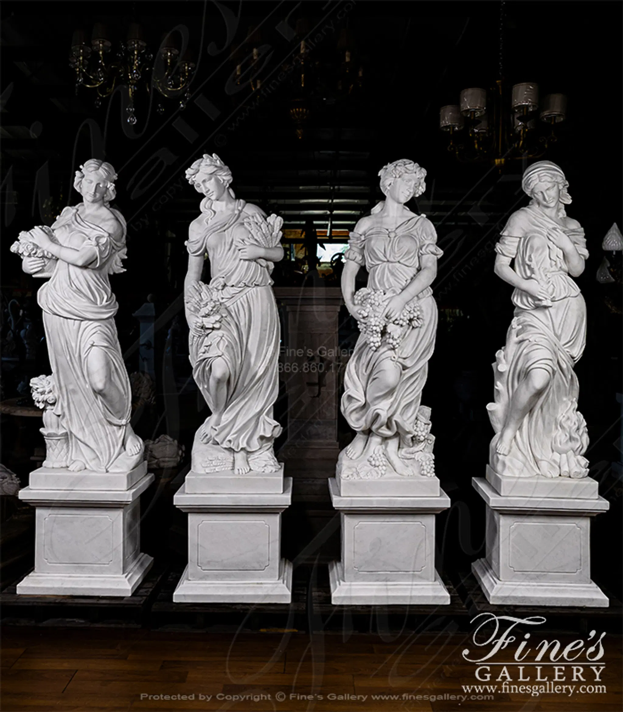 Four Seasons Goddess Statue Set in Statuary White Marble