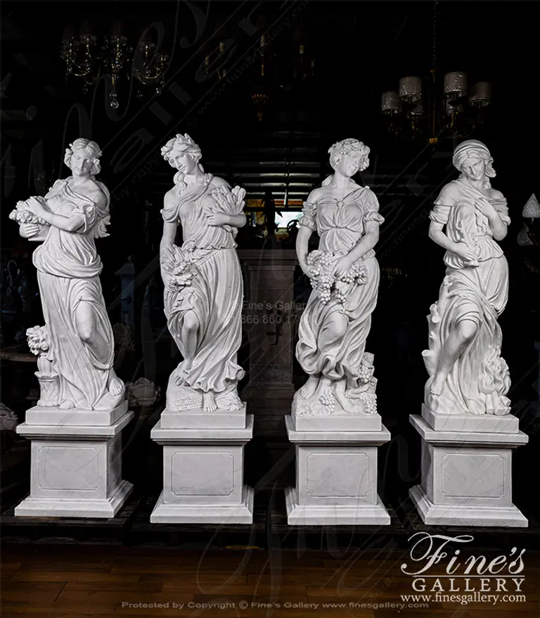 Four Seasons Goddess Statue Set in Statuary White Marble