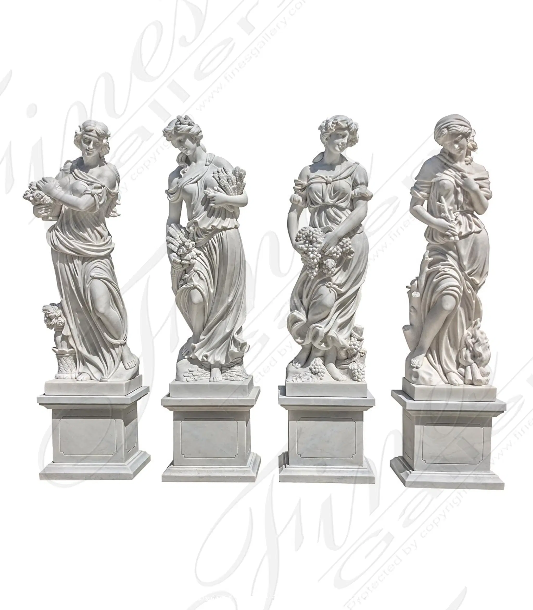 Four Seasons Goddess Statue Set in Statuary White Marble