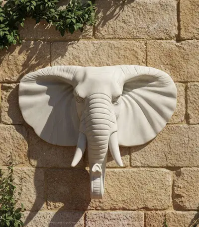Marble Elephant Wall Relief - Indoor/Outdoor Decorative Stone Sculpture - Elegant Home Decor