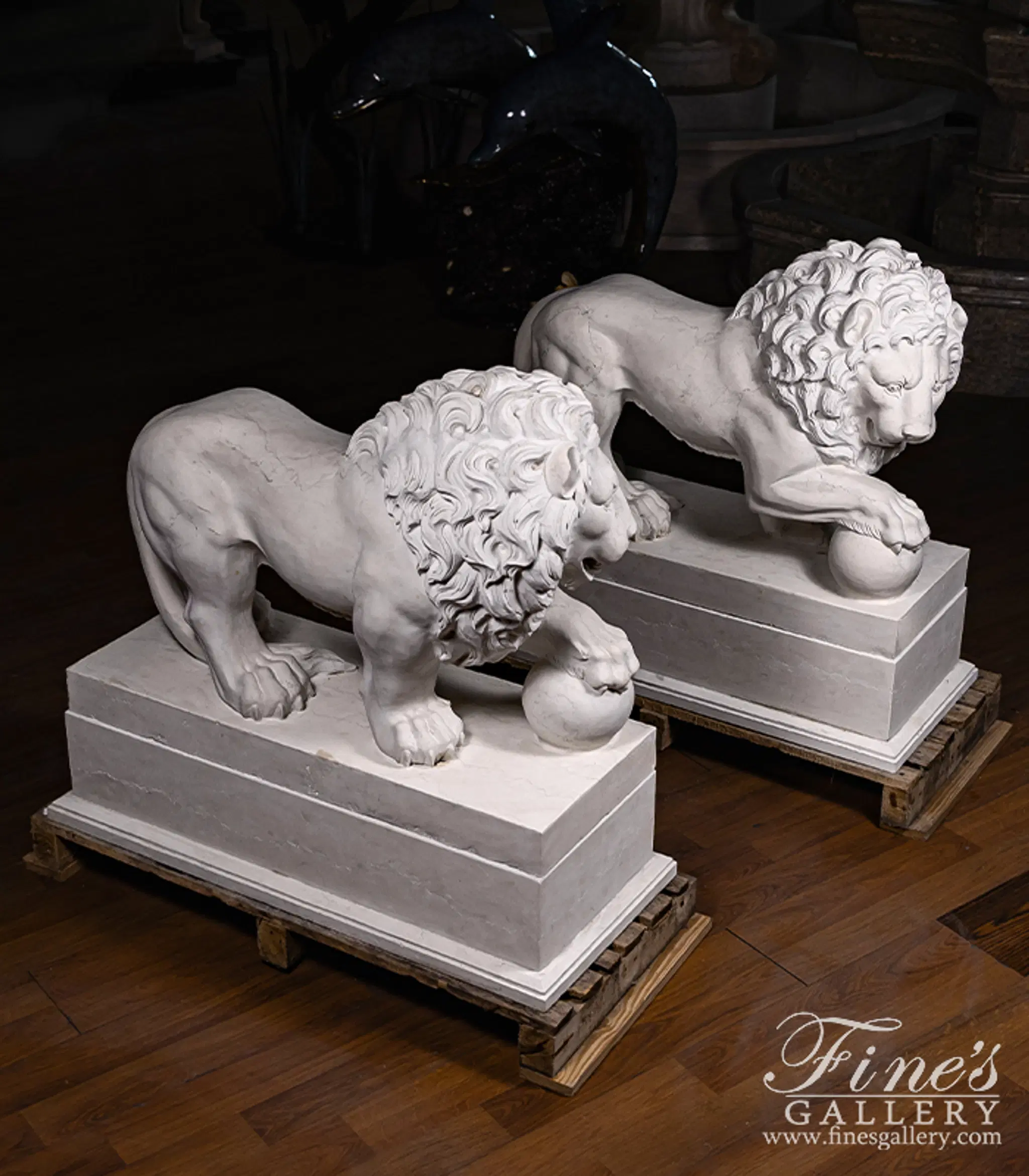 Marble Lion Pair In Italian "Perlino" — Model MS-1334 — detail view 2