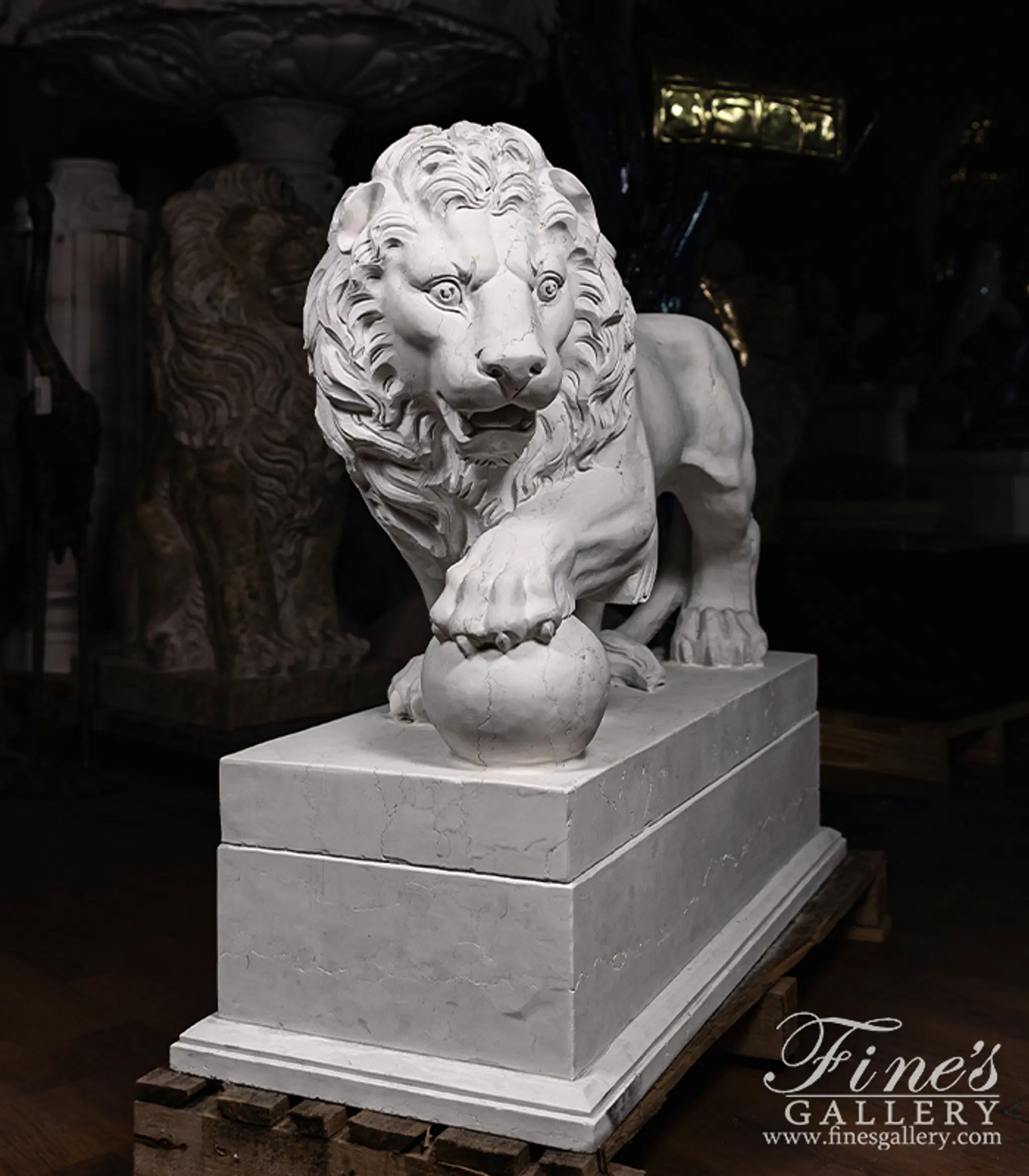 Marble Lion Pair In Italian "Perlino" — Model MS-1334 — detail view 6