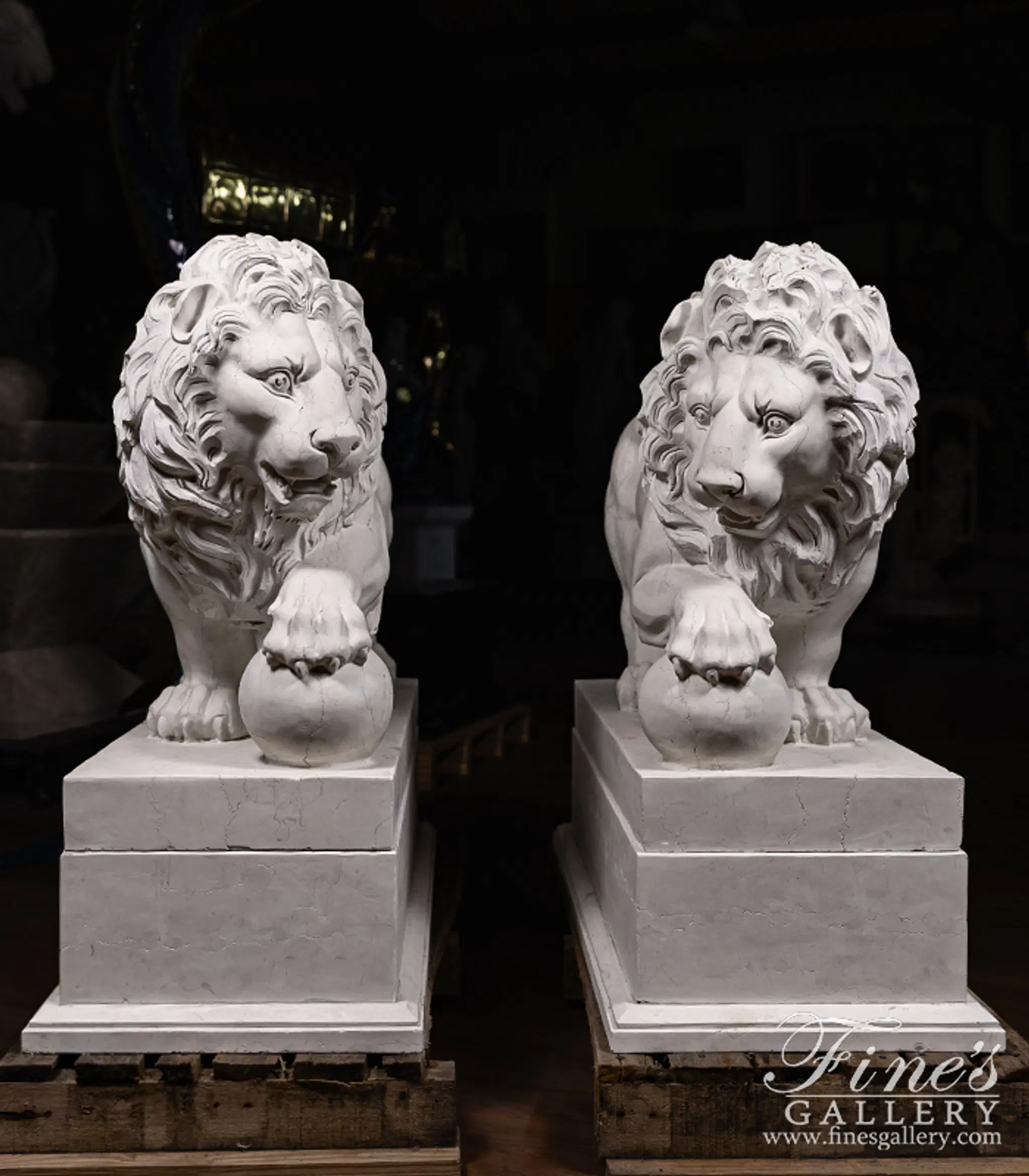 Marble Lion Pair In Italian "Perlino" — Model MS-1334 — Hand-Crafted by Fine's Gallery