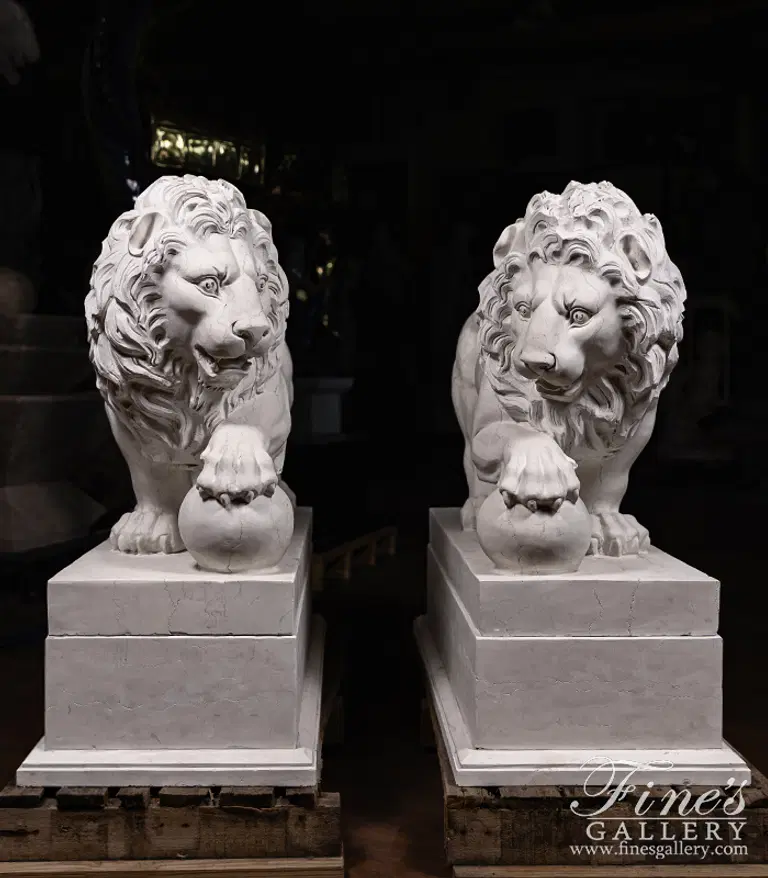 Marble Lion Pair In Italian "Perlino"