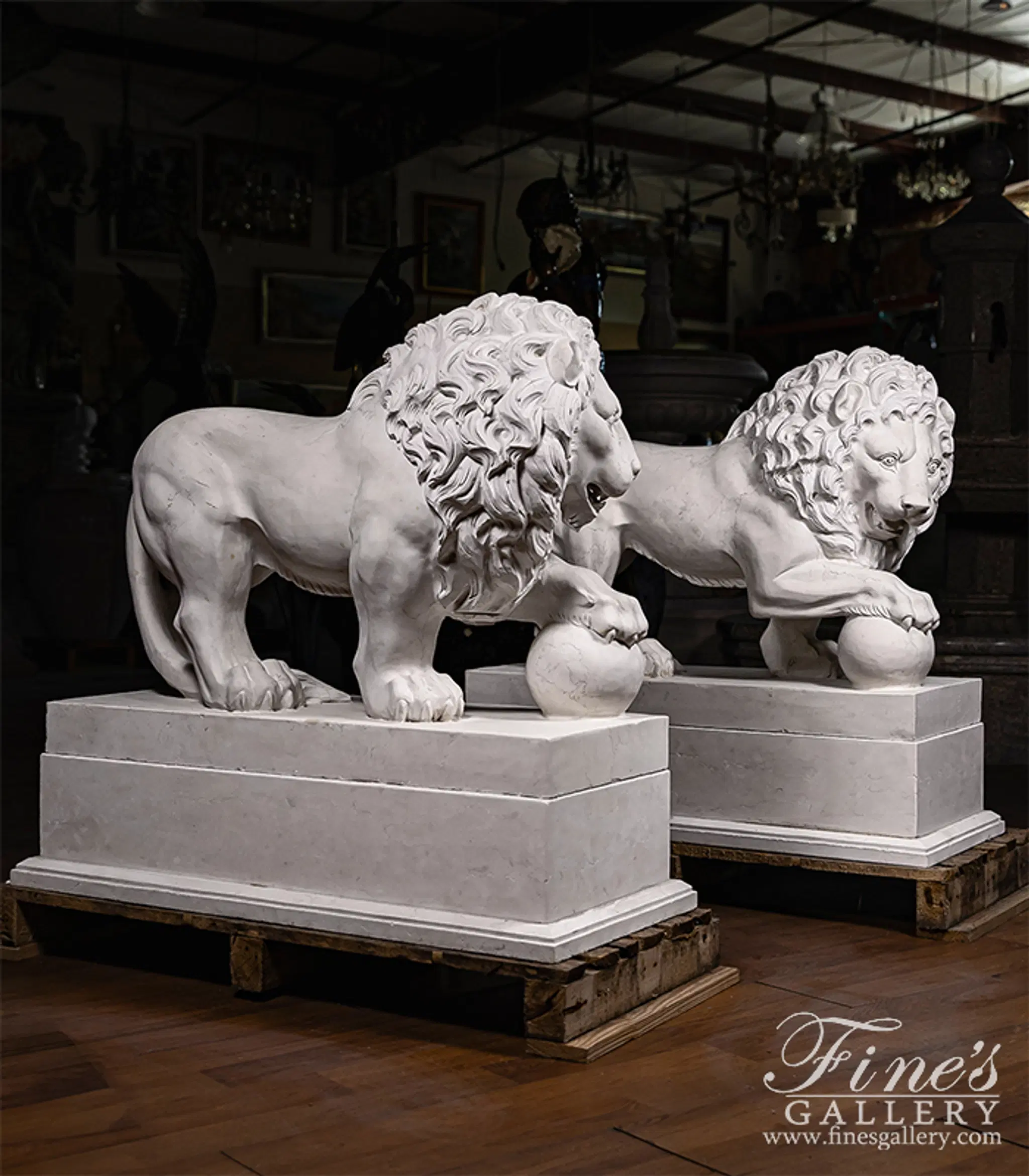 Marble Lion Pair In Italian "Perlino" — Model MS-1334 — detail view 1