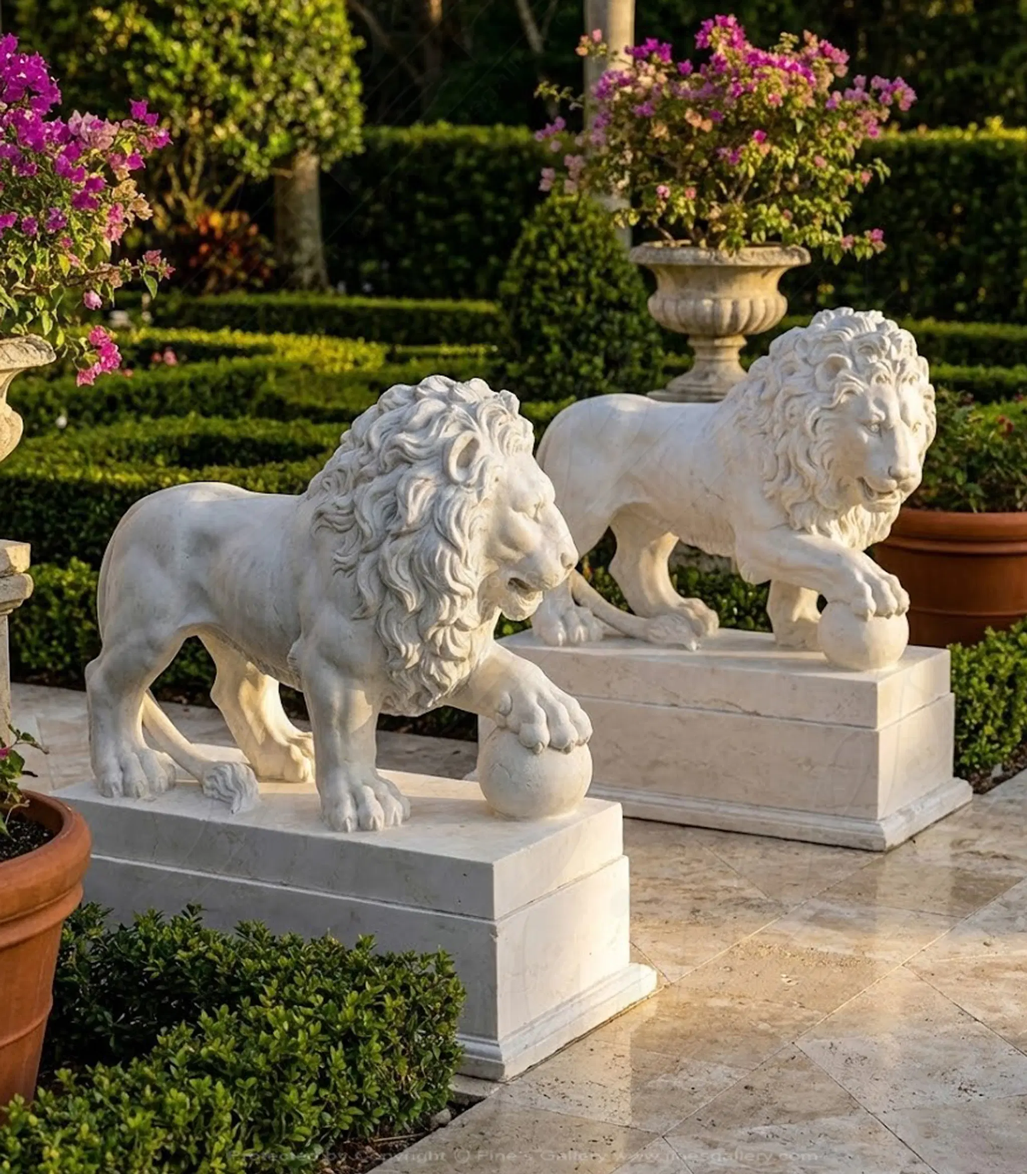 Marble Lion Pair In Italian "Perlino"