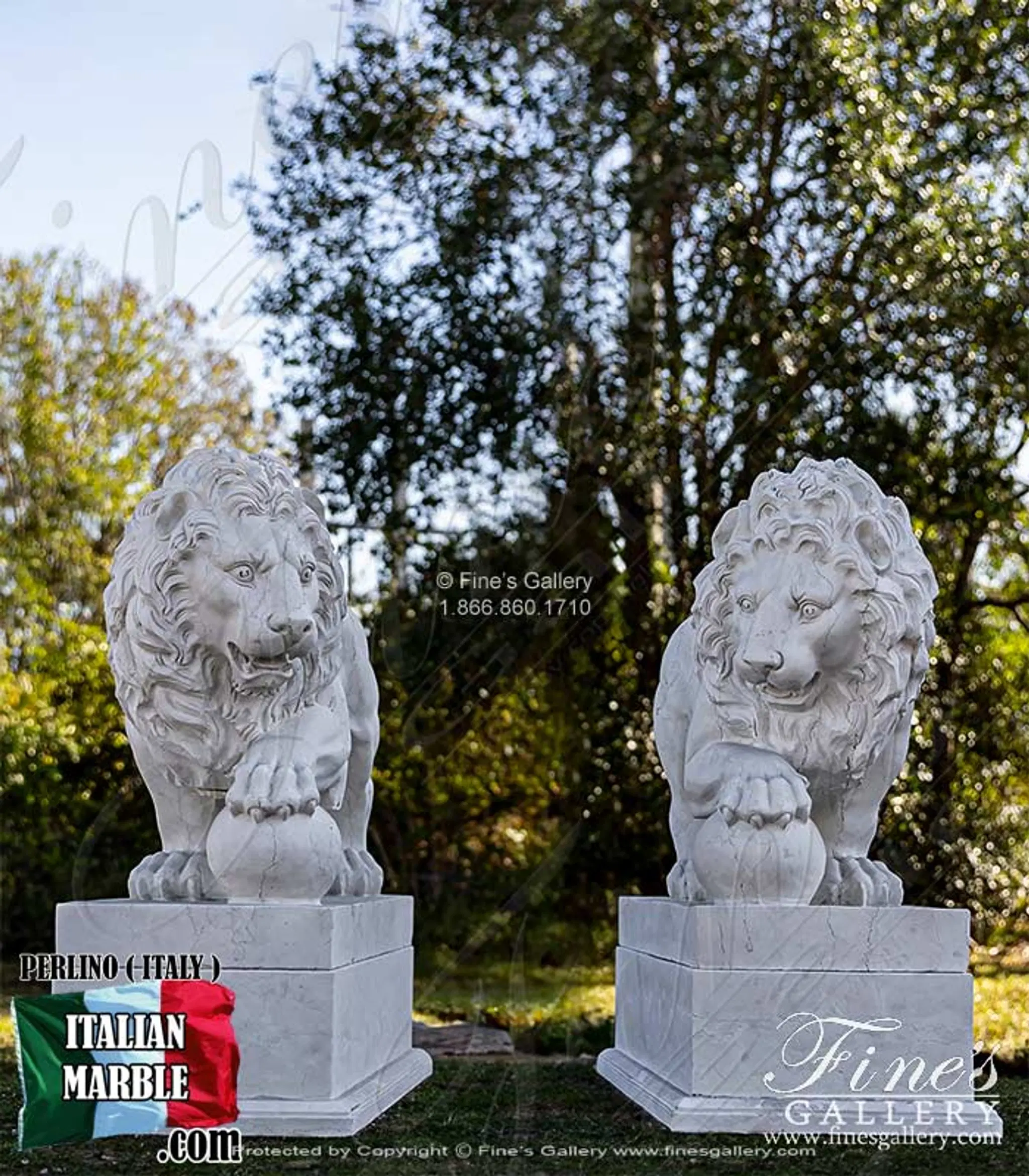 Marble Lion Pair In Italian "Perlino"