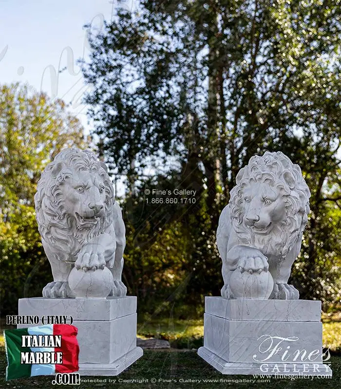 Marble Lion Pair In Italian "Perlino"