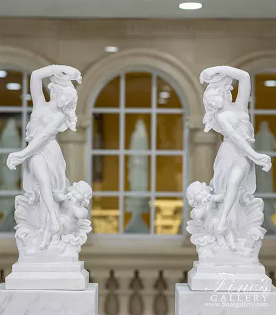 Lovely Ladies Statue Pair in Statuary Marble