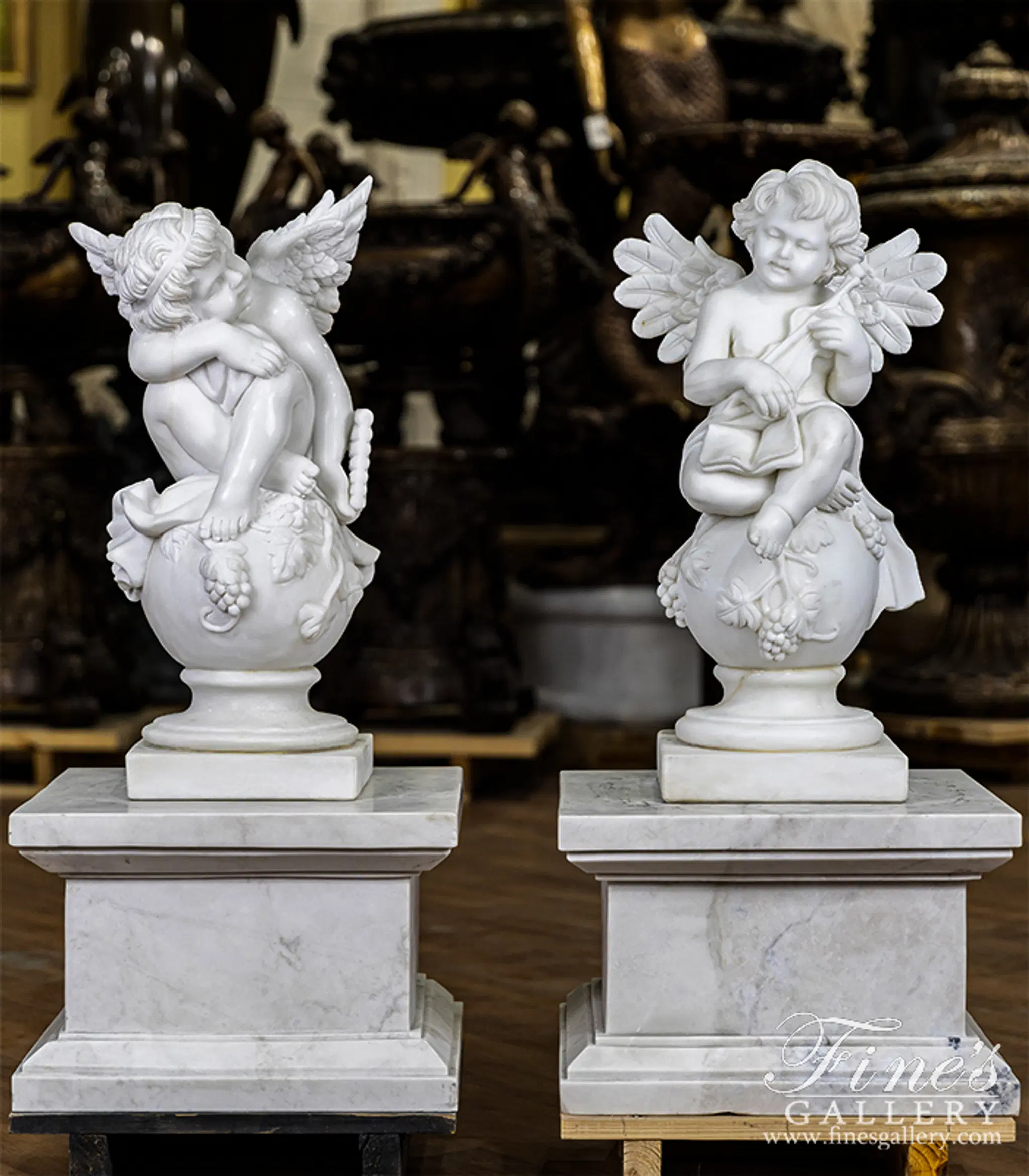 Carved Marble Cherub Pair