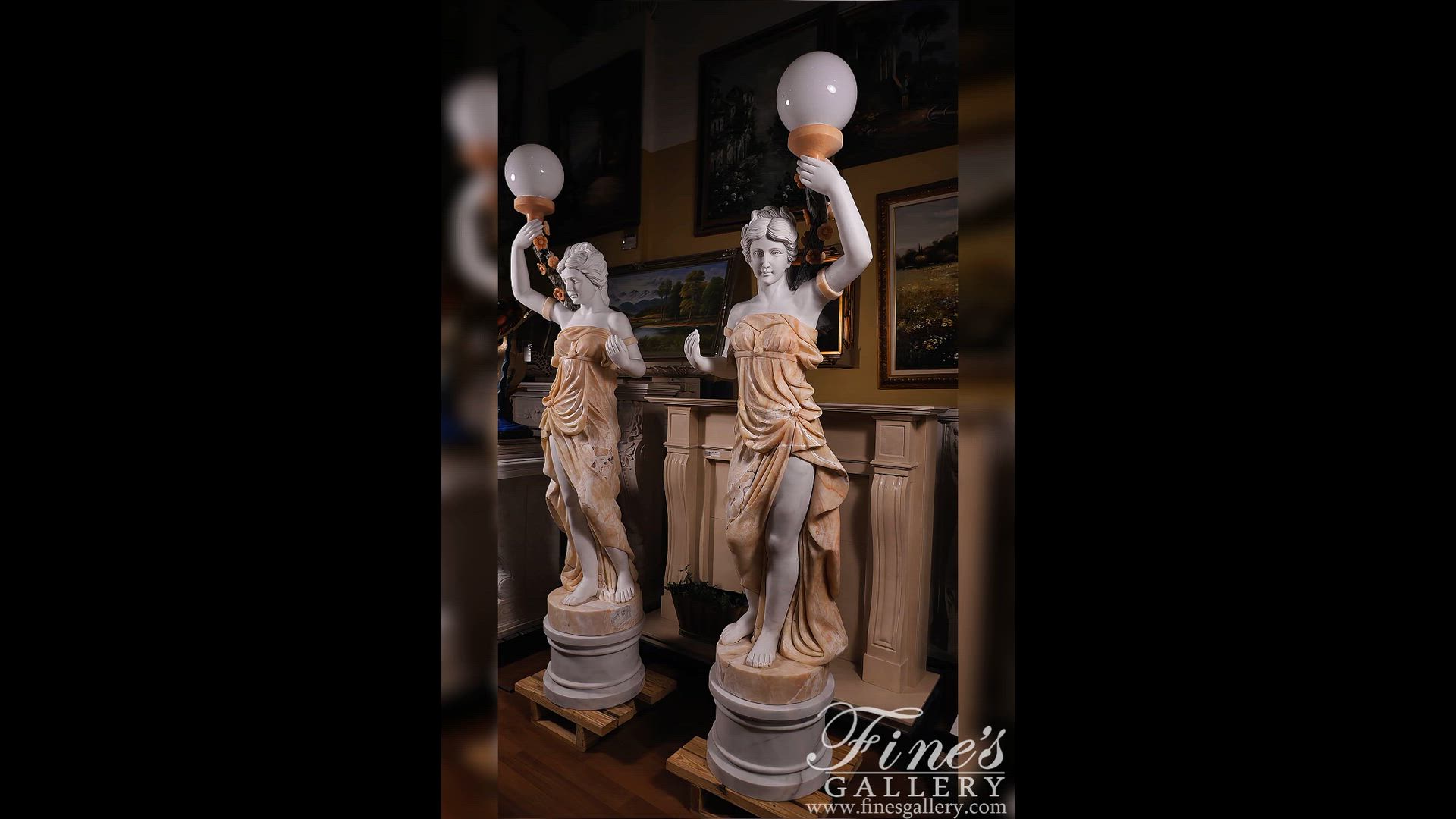 Figural Female Marble Lamp Post Pair — Model MS-1383 — product video