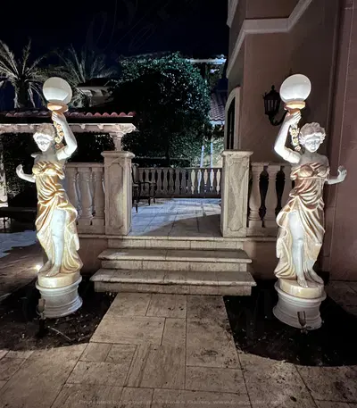 Figural Female Marble Lamp Post Pair