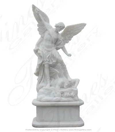 St. Michael the Archangel Marble Statue with Pedestal