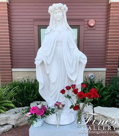 Our Lady of Grace Marble Statue with Mystic Rose Headdress