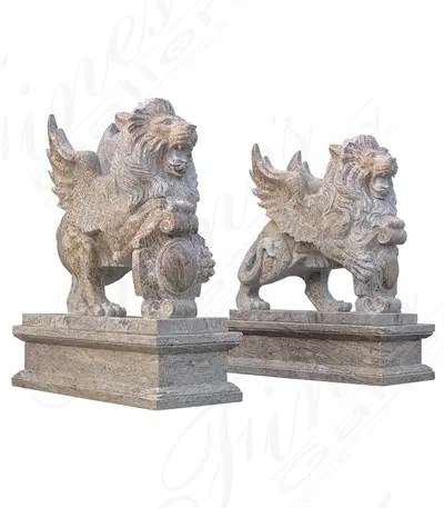 A Pair of Winged Lions in Solid Granite