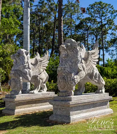 A Pair of Winged Lions in Solid Granite