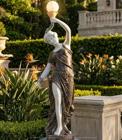 Victorian Lady with Lamp Post in Marble