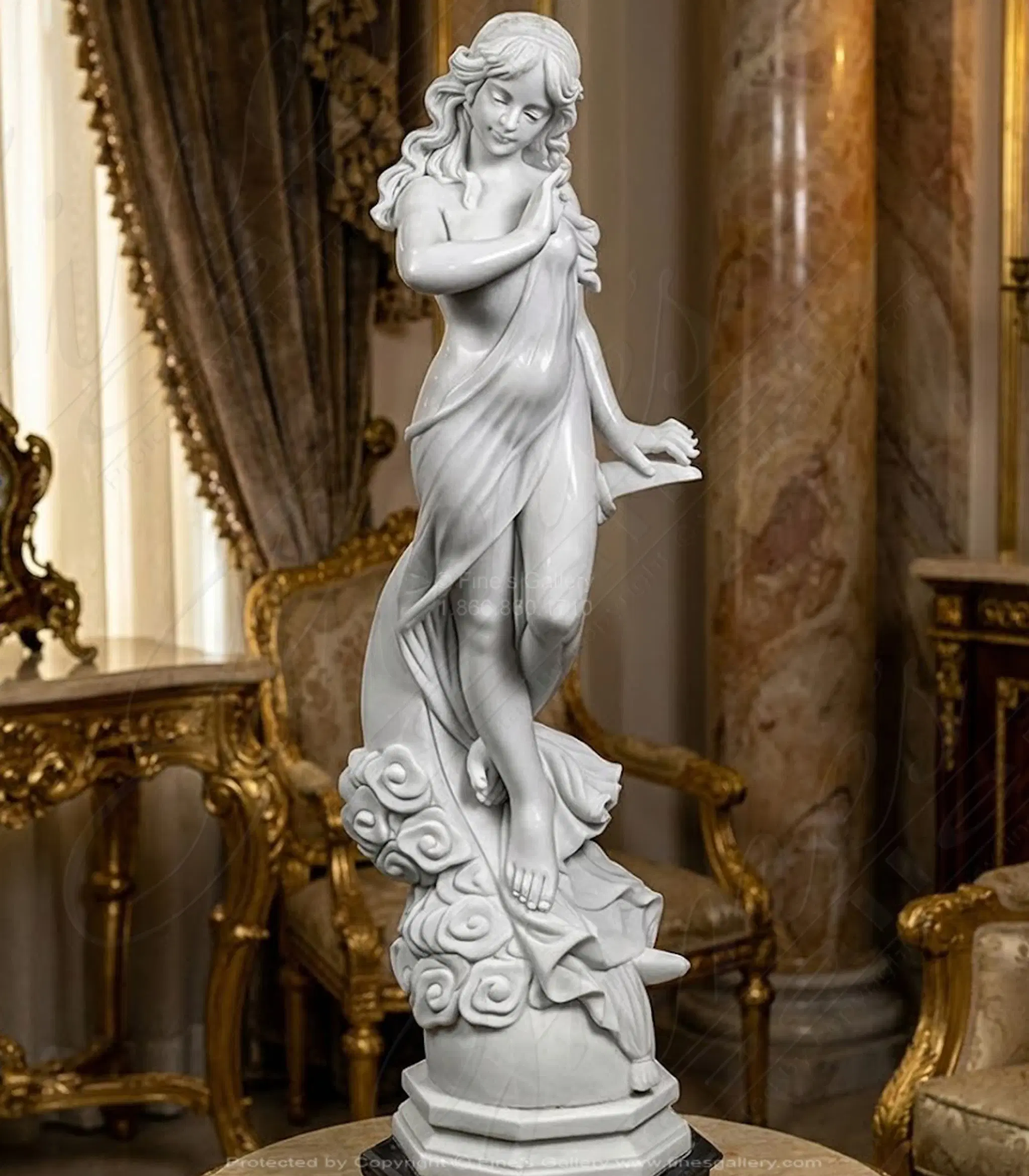 52 Inch Elegant Woman Pure White Marble Statue